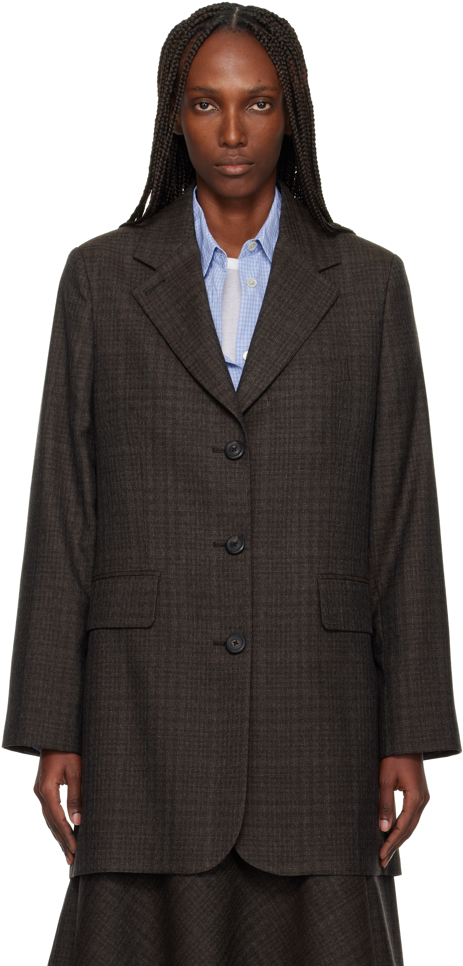 Our Legacy Queens Plaid-jacquard Wool Blazer In Brown
