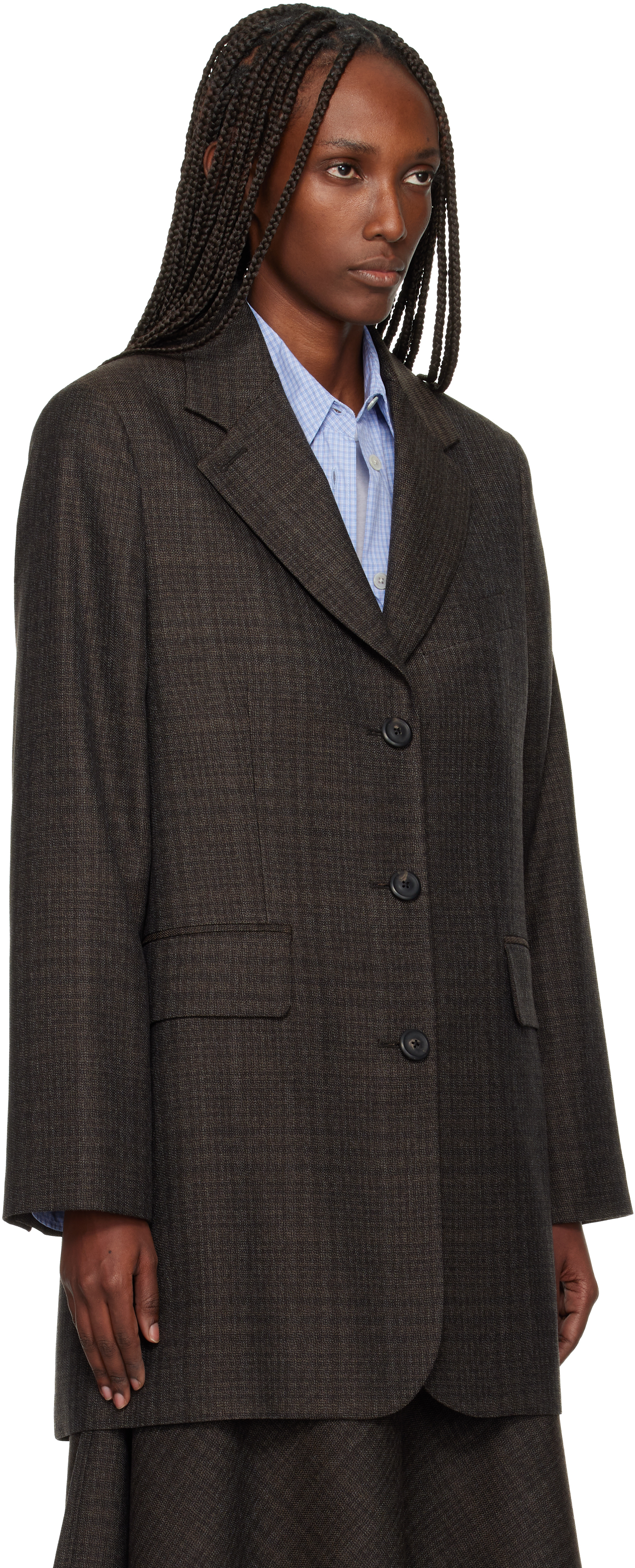 Our Legacy Queens Plaid-jacquard Wool Blazer In Brown