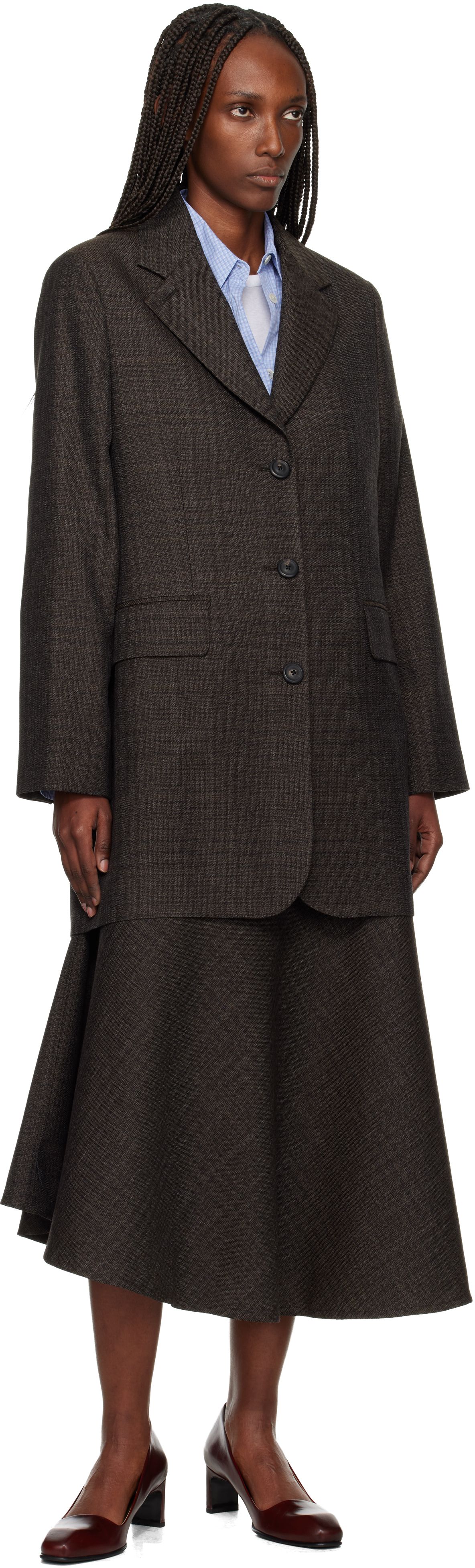 Our Legacy Queens Plaid-jacquard Wool Blazer In Brown