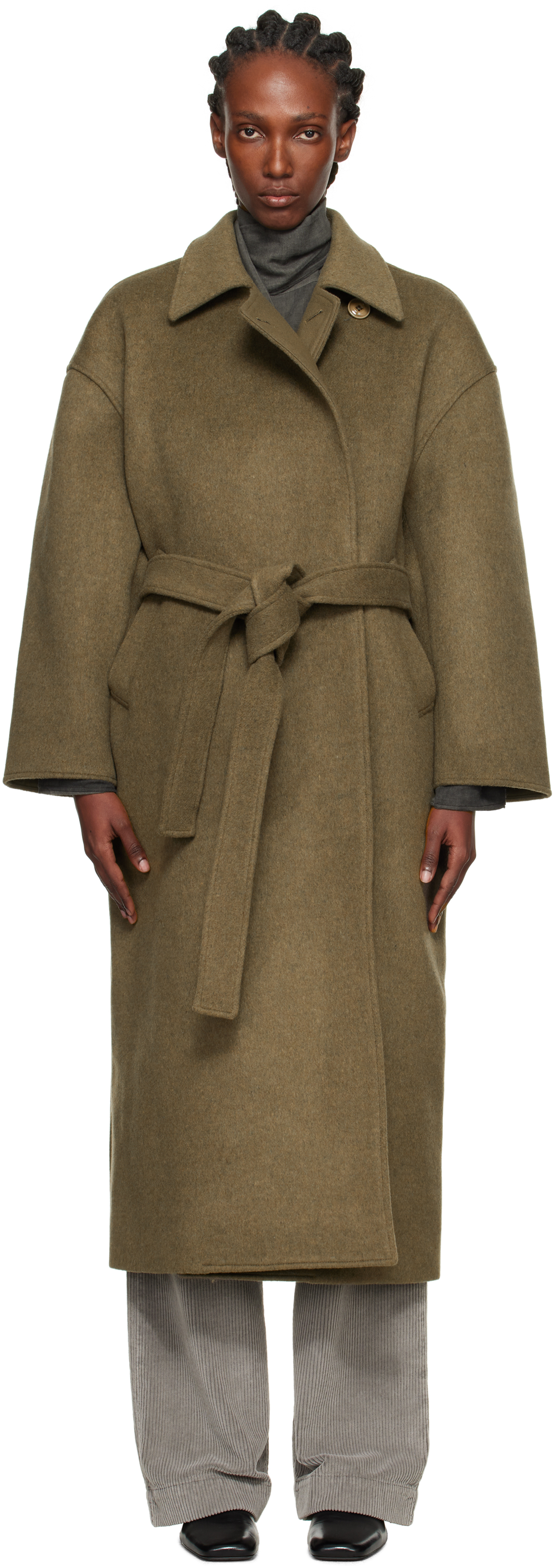 Our Legacy Court Belted Wool-blend Trench Coat In Green