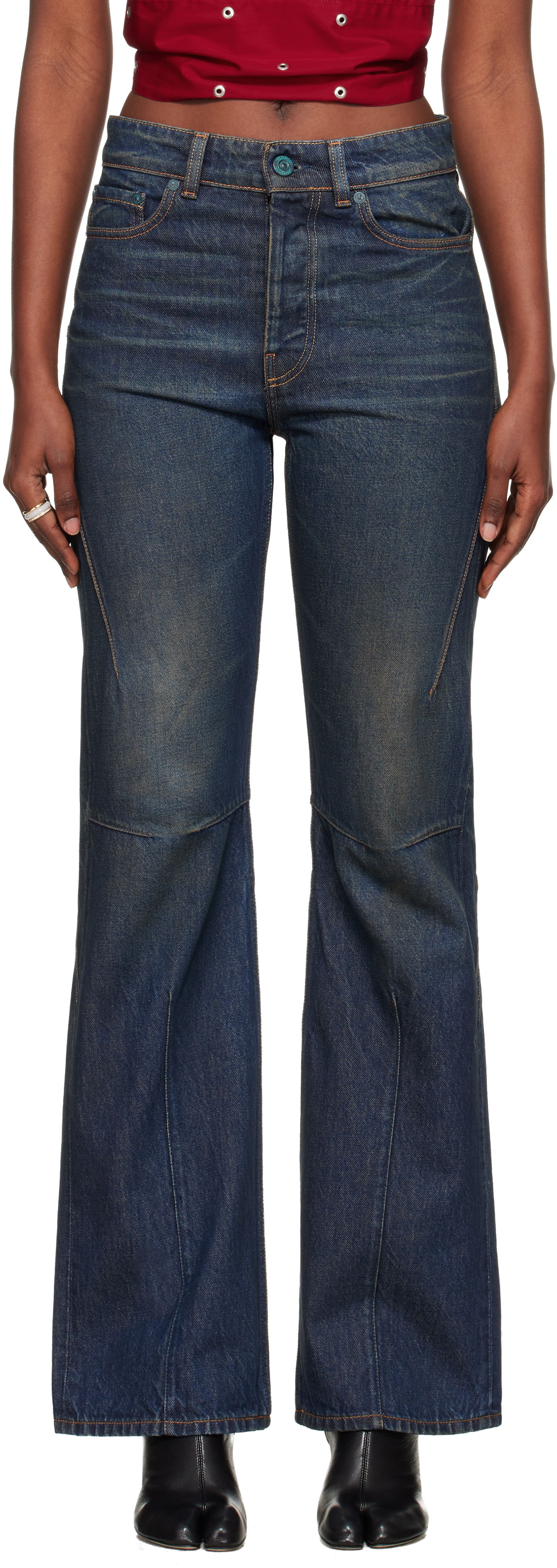 Our Legacy Navy Moto Cut Jeans In Blue