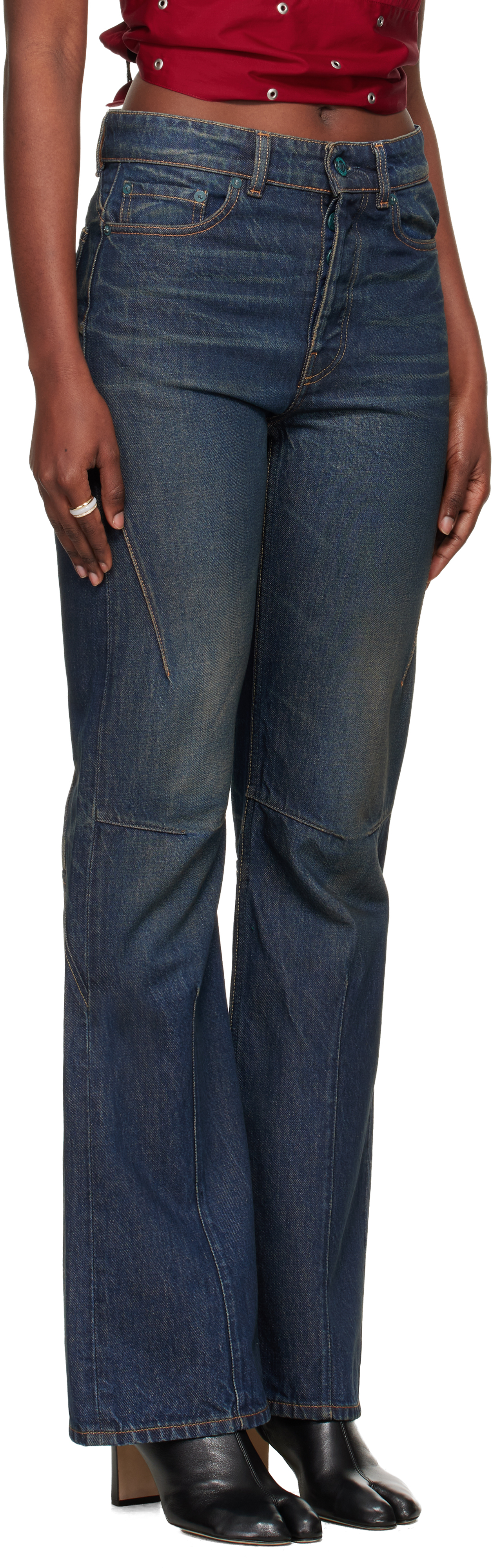 Our Legacy Navy Moto Cut Jeans In Blue