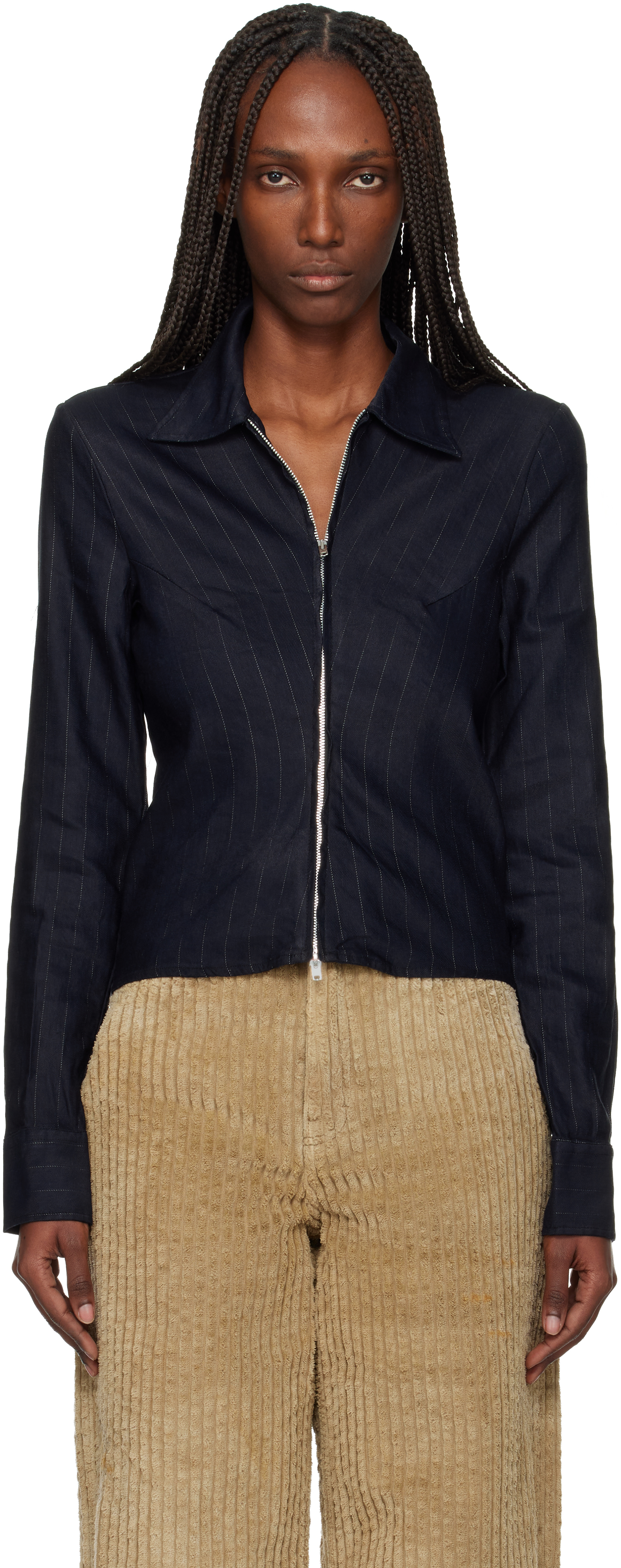 Navy Slim Zip Shirt by OUR LEGACY on Sale