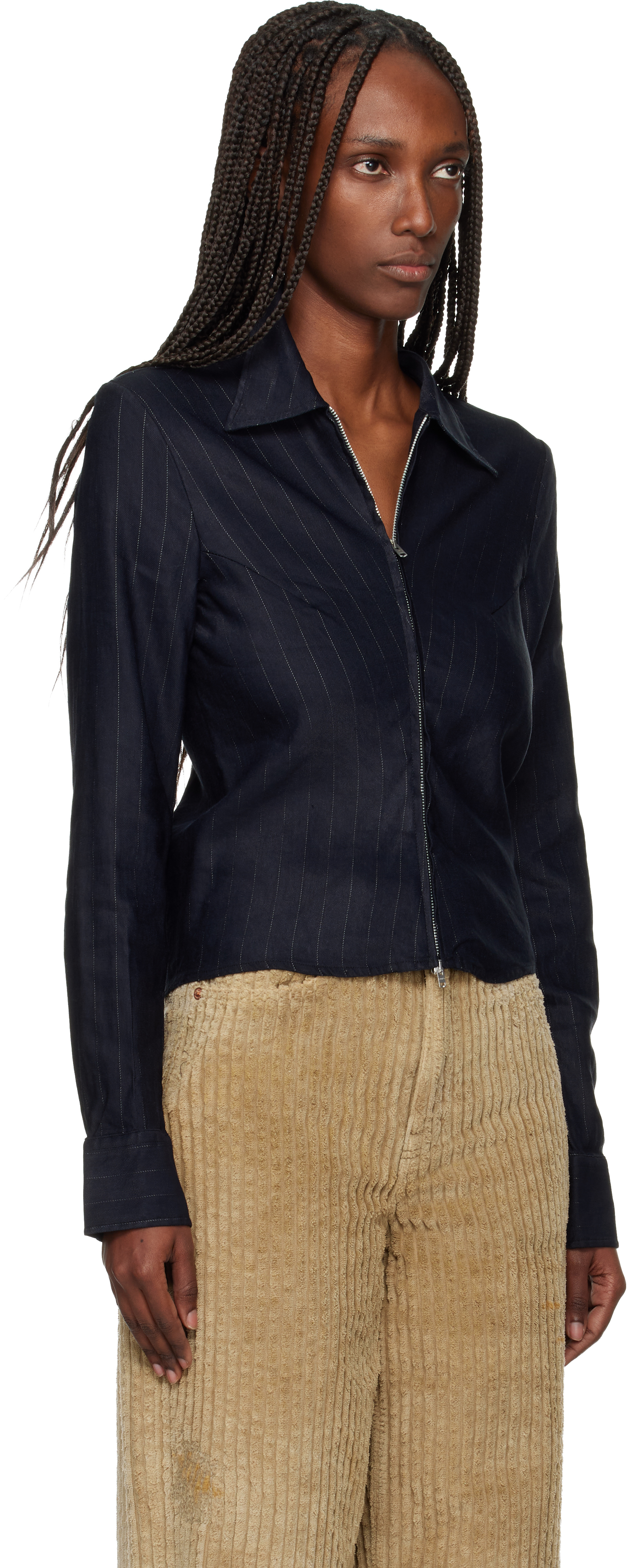 Our Legacy Navy Slim Zip Shirt In Blue