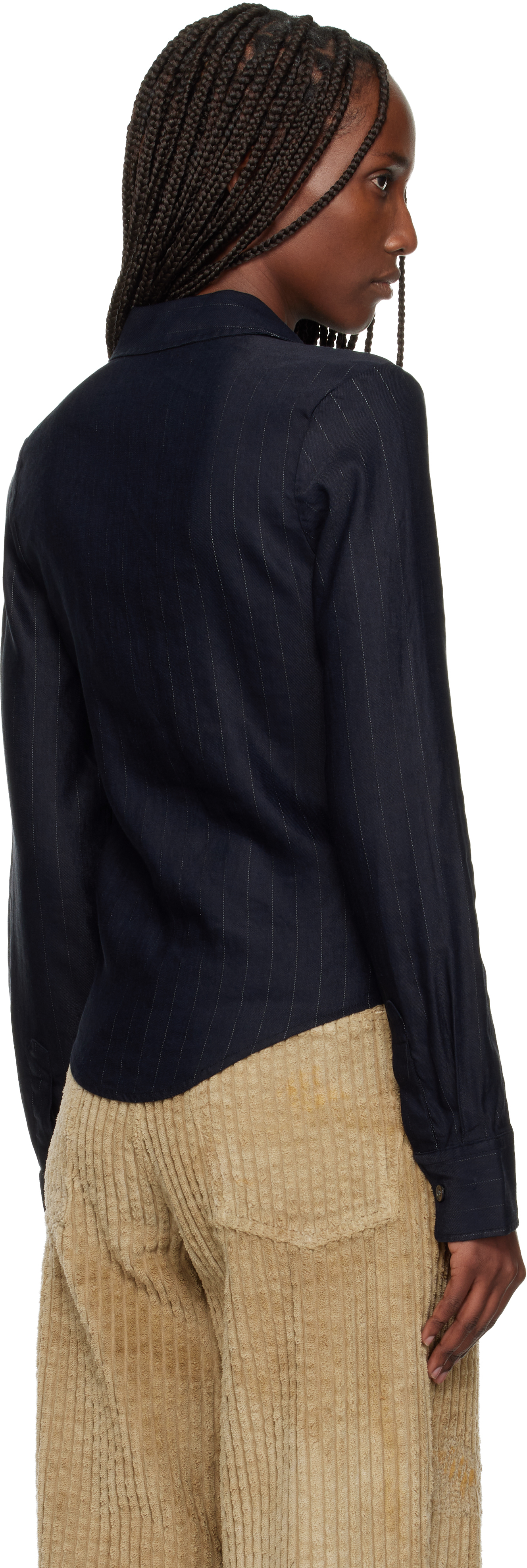 Our Legacy Navy Slim Zip Shirt In Blue