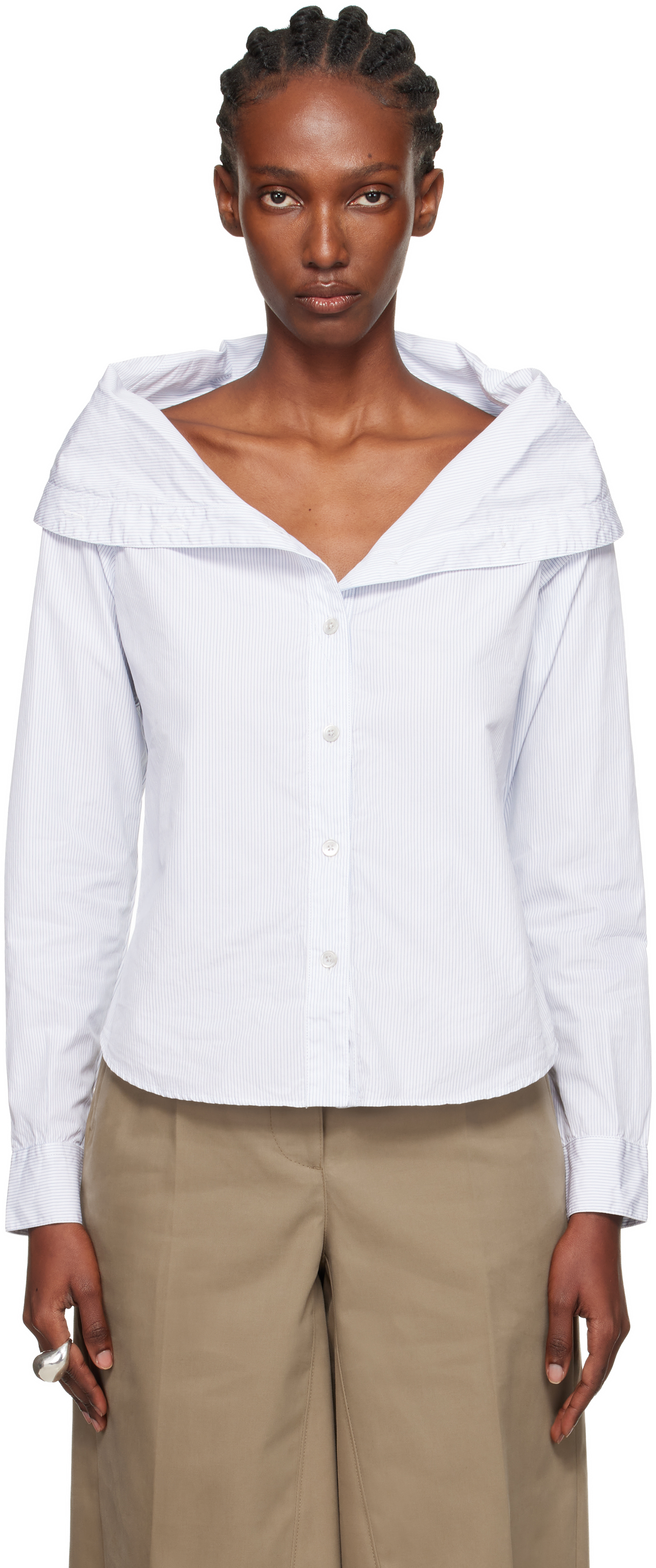 Our Legacy Off-shoulder White Cotton Shirt With Wide Collar In White