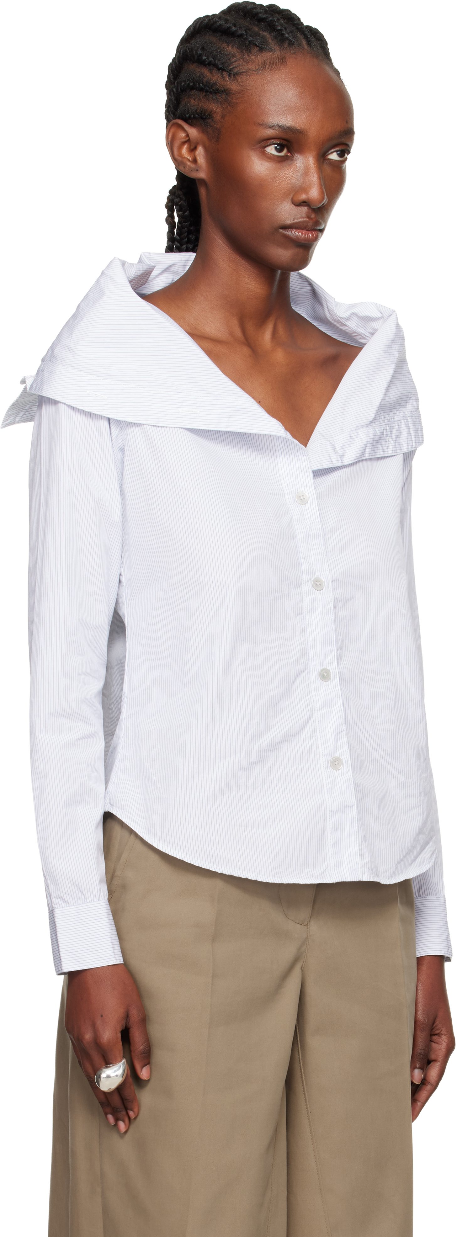 Our Legacy Off-shoulder White Cotton Shirt With Wide Collar In White
