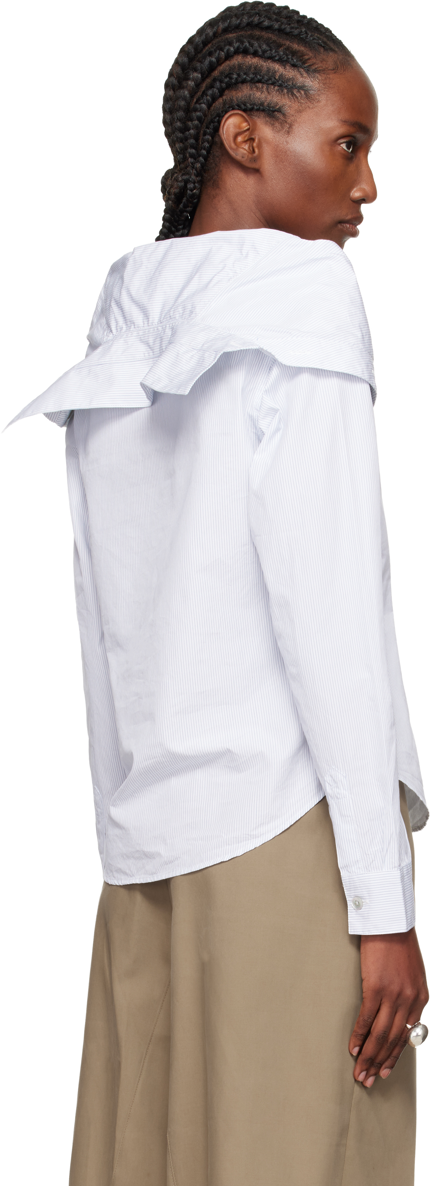 Our Legacy Off-shoulder White Cotton Shirt With Wide Collar In White
