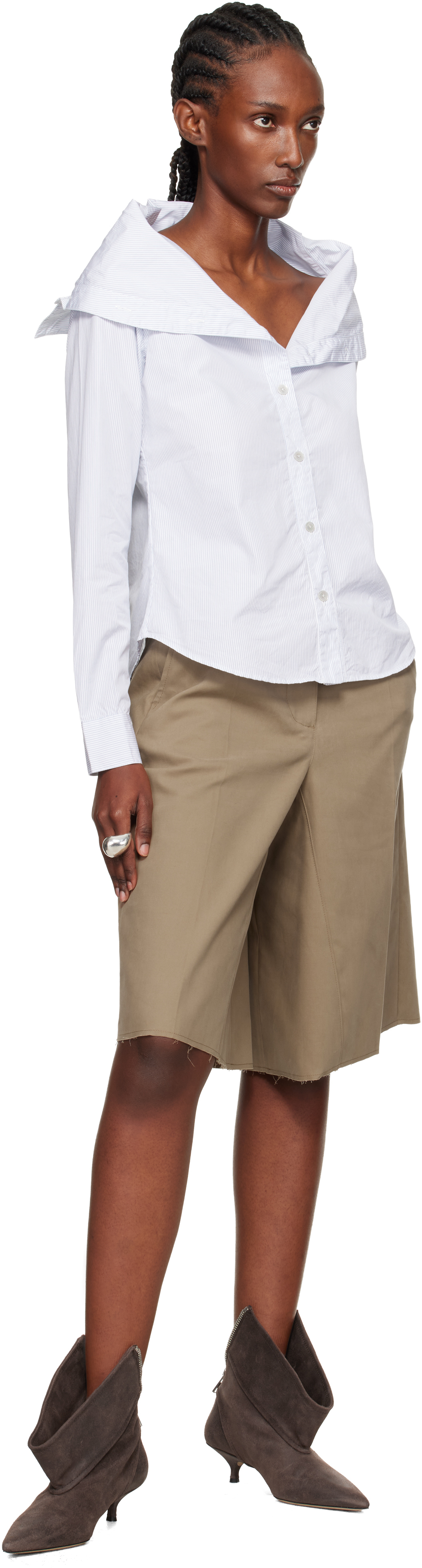 Our Legacy Off-shoulder White Cotton Shirt With Wide Collar In White