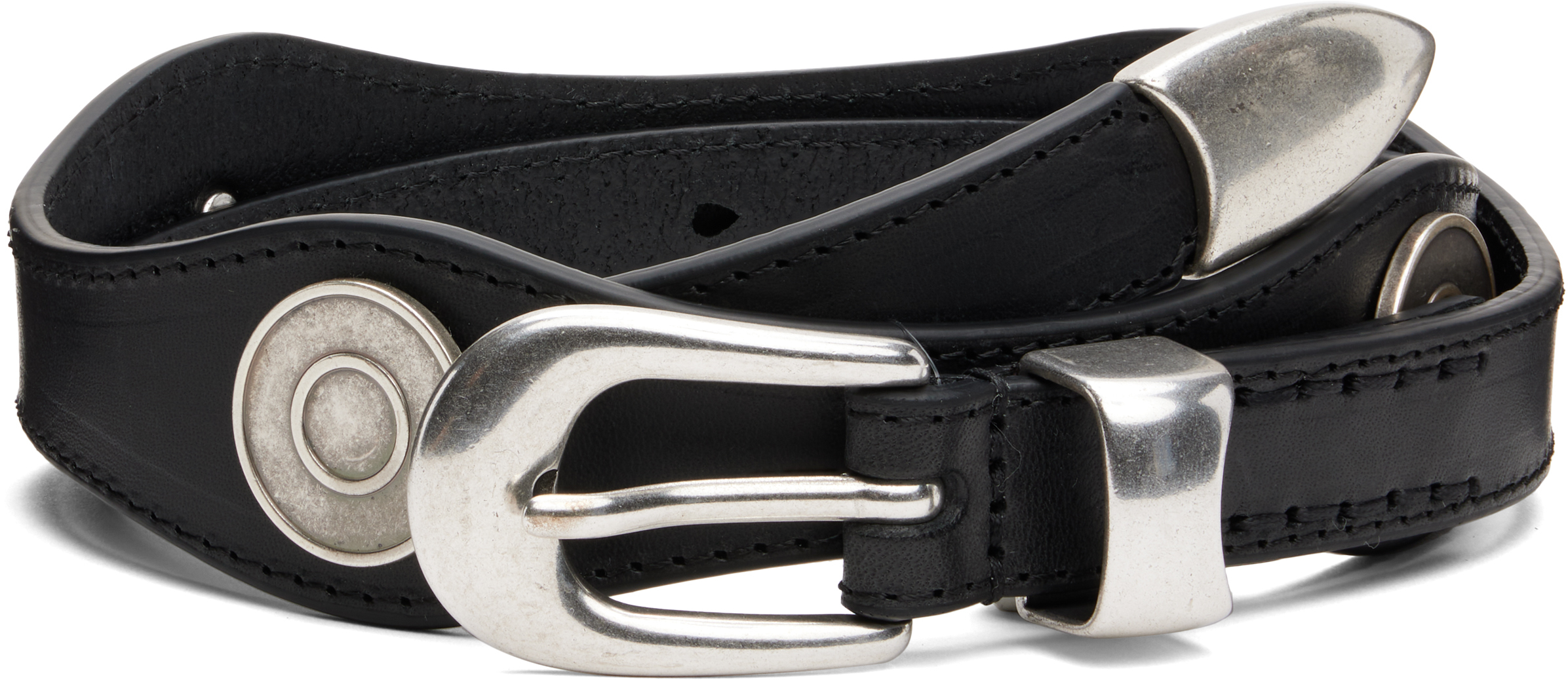 Our Legacy Wavy Leather Belt In Black