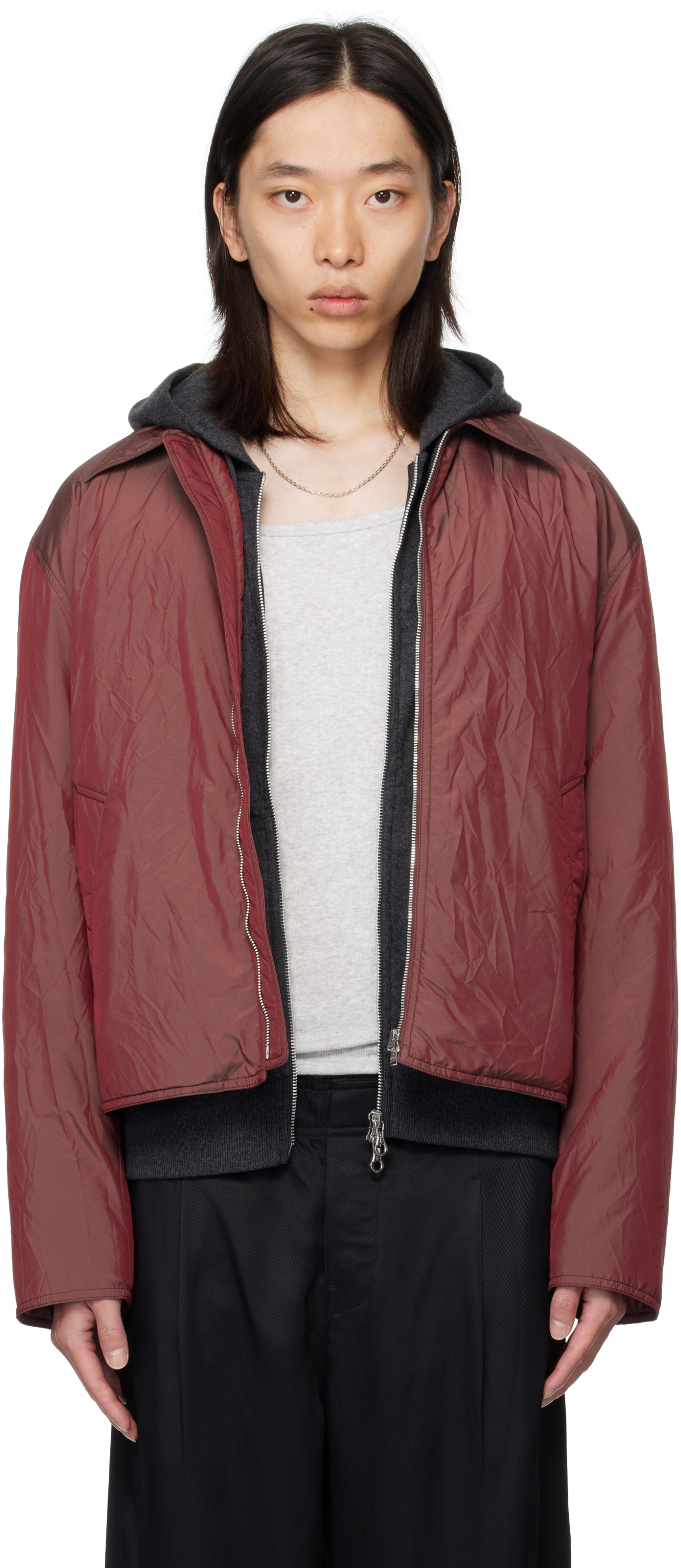 Our Legacy Mens Shining Cherry Slight Classic-collar Nylon Jacket In Brown