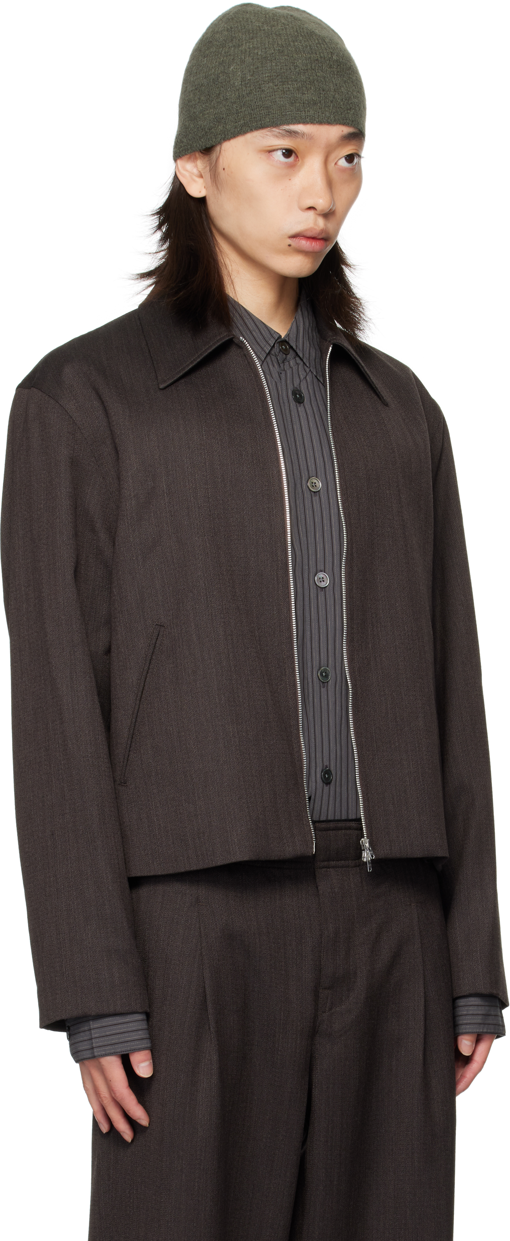 Our Legacy Zip-front Textured Jacket In Brown