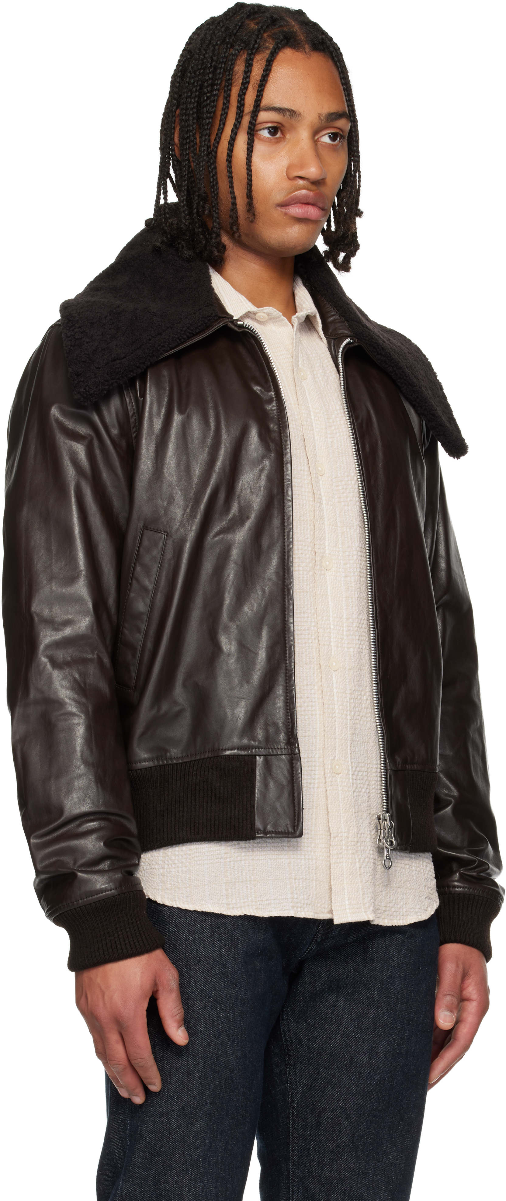 Our Legacy Pharos Wool-blend Trimmed Leather Bomber Jacket In Brown