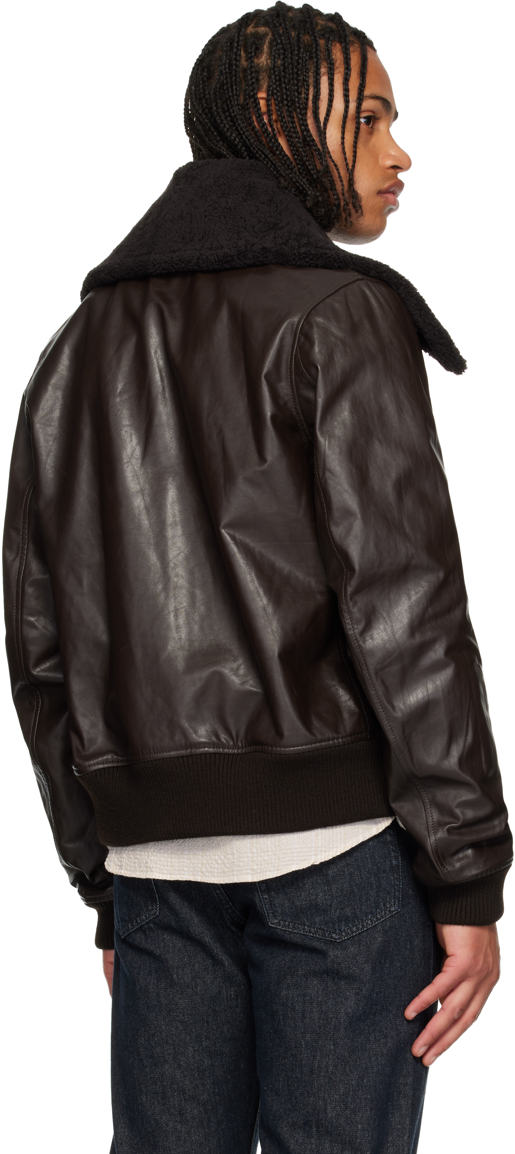 Our Legacy Pharos Wool-blend Trimmed Leather Bomber Jacket In Brown