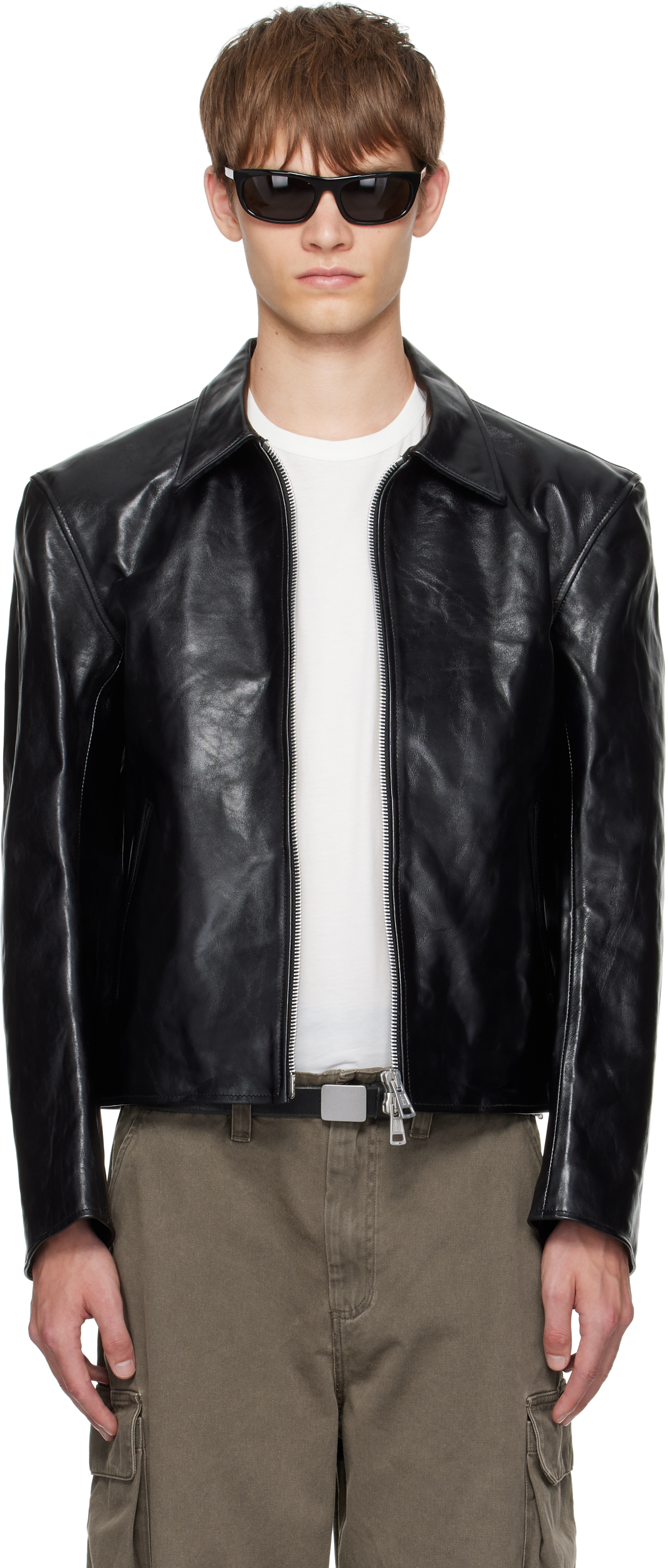 Our Legacy Dyed Leather Moto Jacket In Black