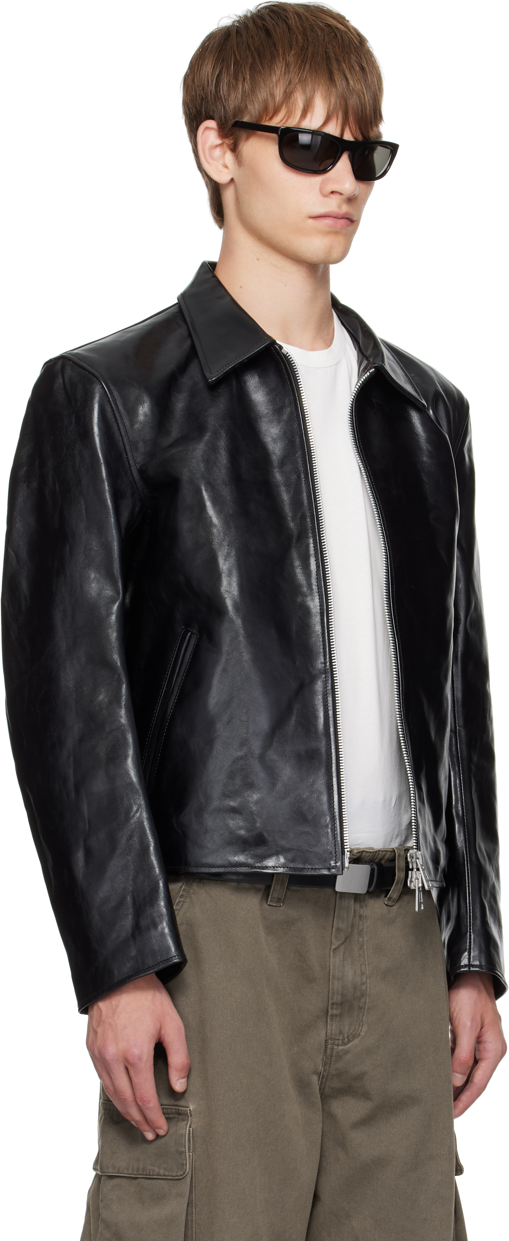Our Legacy Dyed Leather Moto Jacket In Black