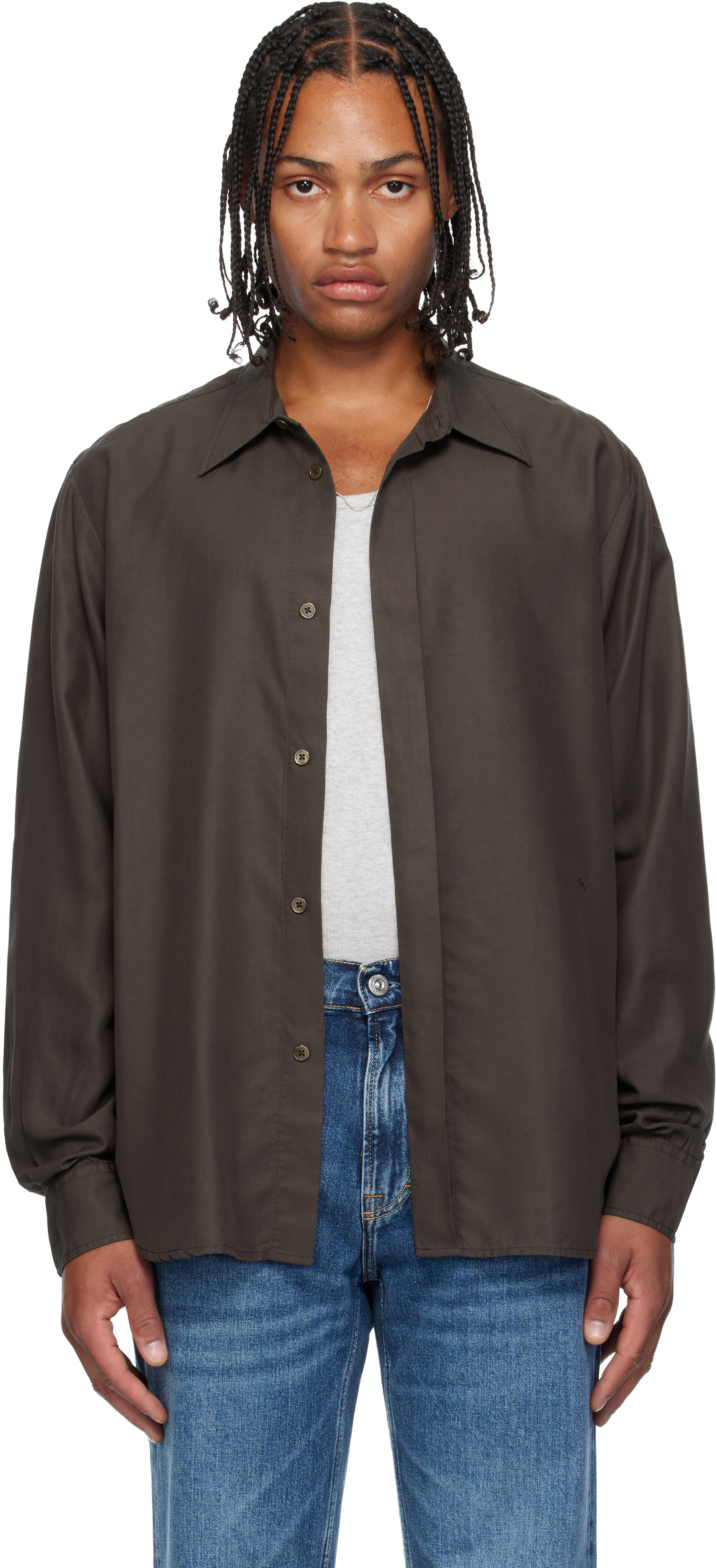 トップス OUR LEGACY EVENING POLO BROWN size46 Our Legacy Men's Alpaca Evening Polo in Smokey Brown Fuzzy Alpaca