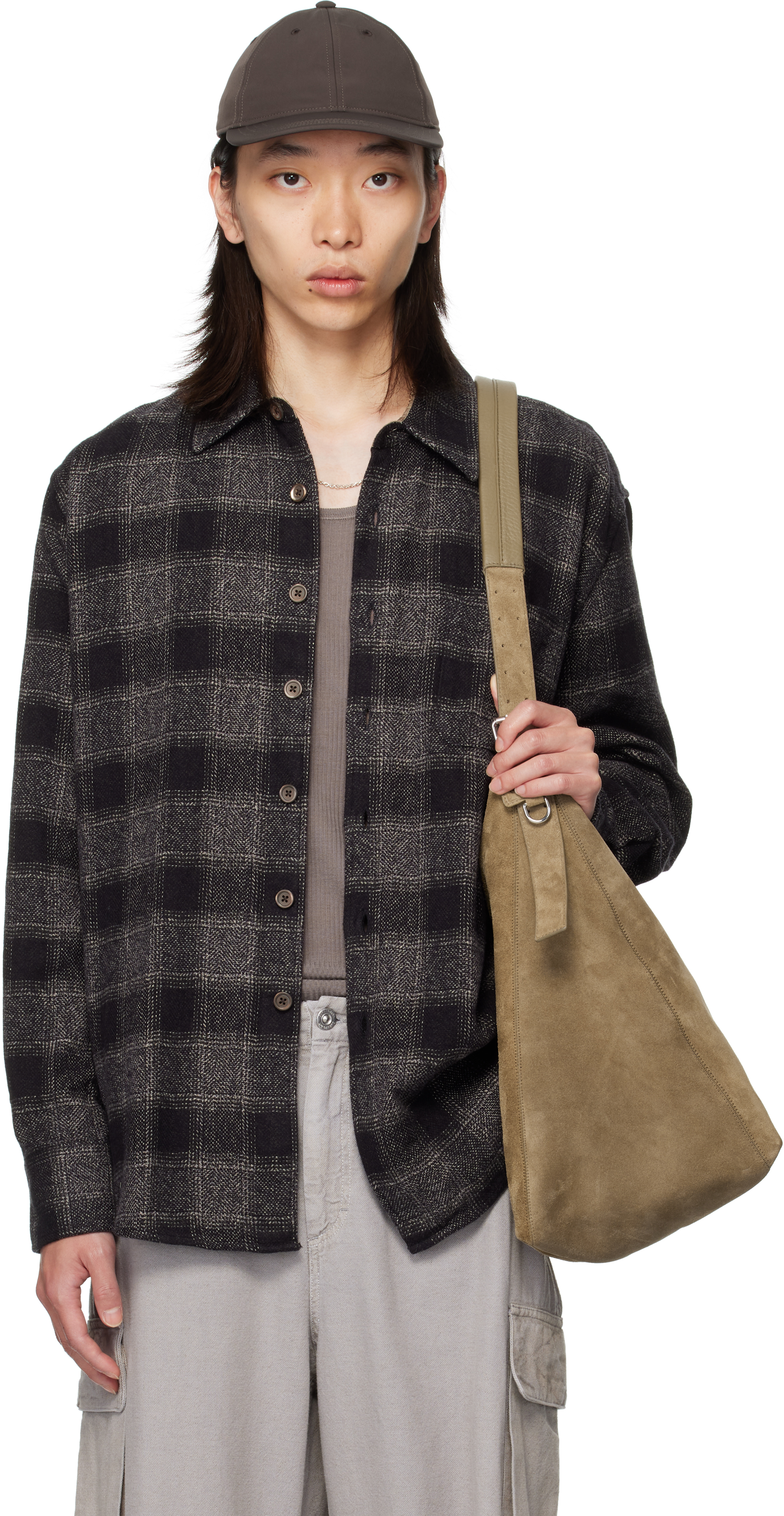 Our Legacy Long Sleeve Checked Shirt With Chest Pocket In Black