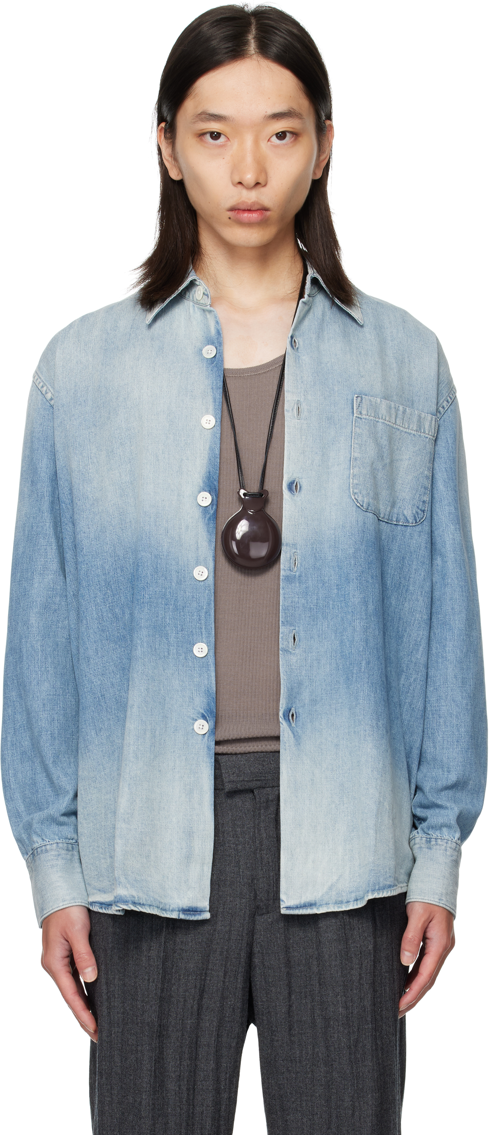 Our Legacy Long Sleeve Button-down Shirt Featuring Pocket In Blue