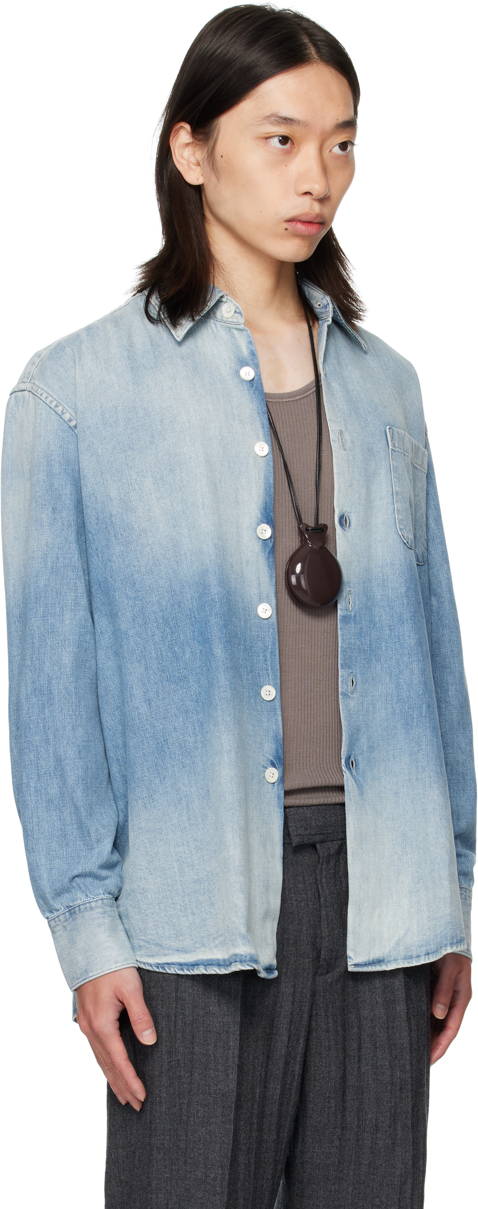 Our Legacy Long Sleeve Button-down Shirt Featuring Pocket In Blue