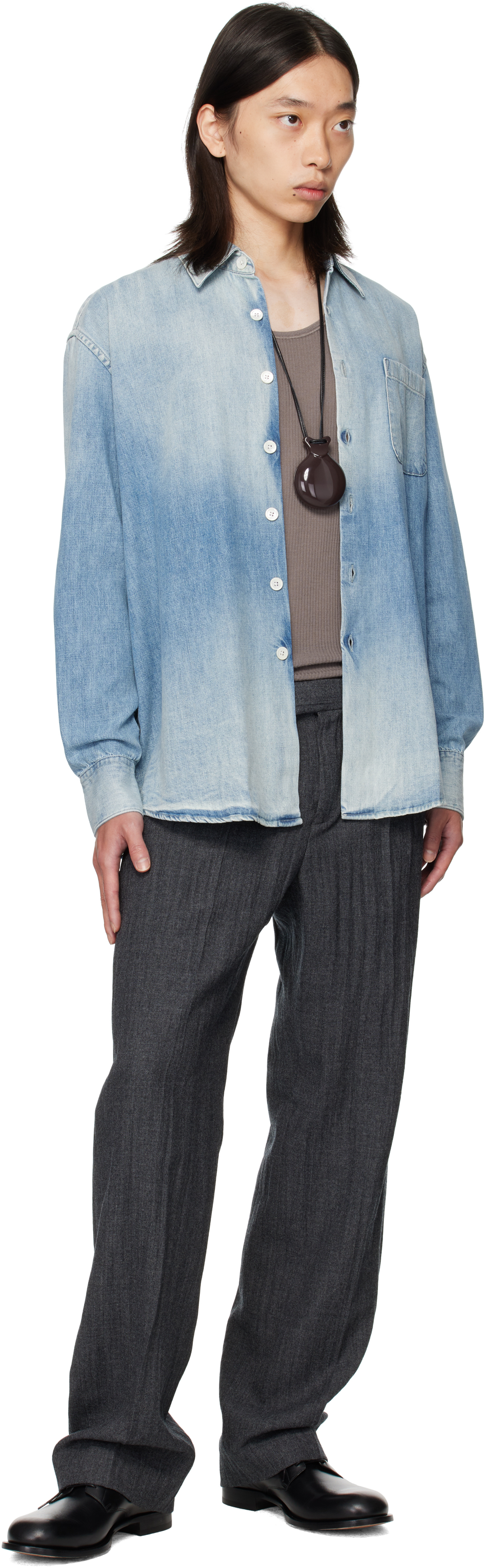 Our Legacy Long Sleeve Button-down Shirt Featuring Pocket In Blue