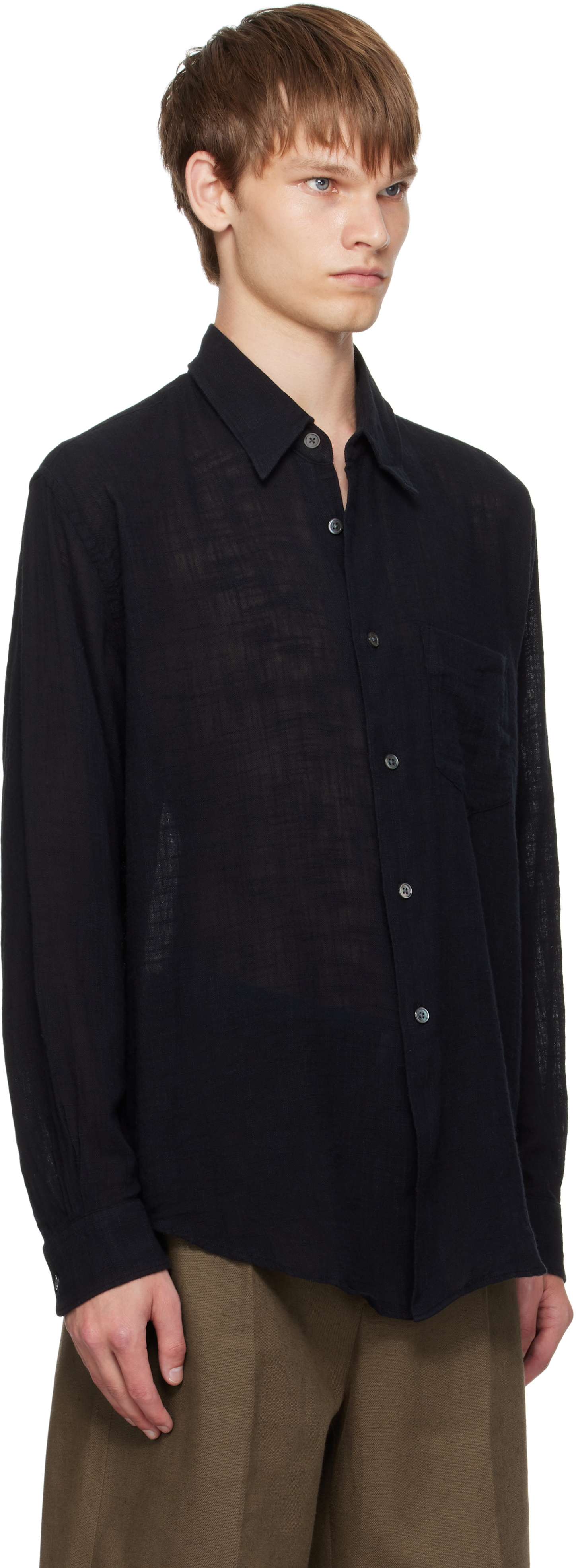 Our Legacy Relaxed Fit Black Shirt With Classic Collar And Textured Fabric In Black