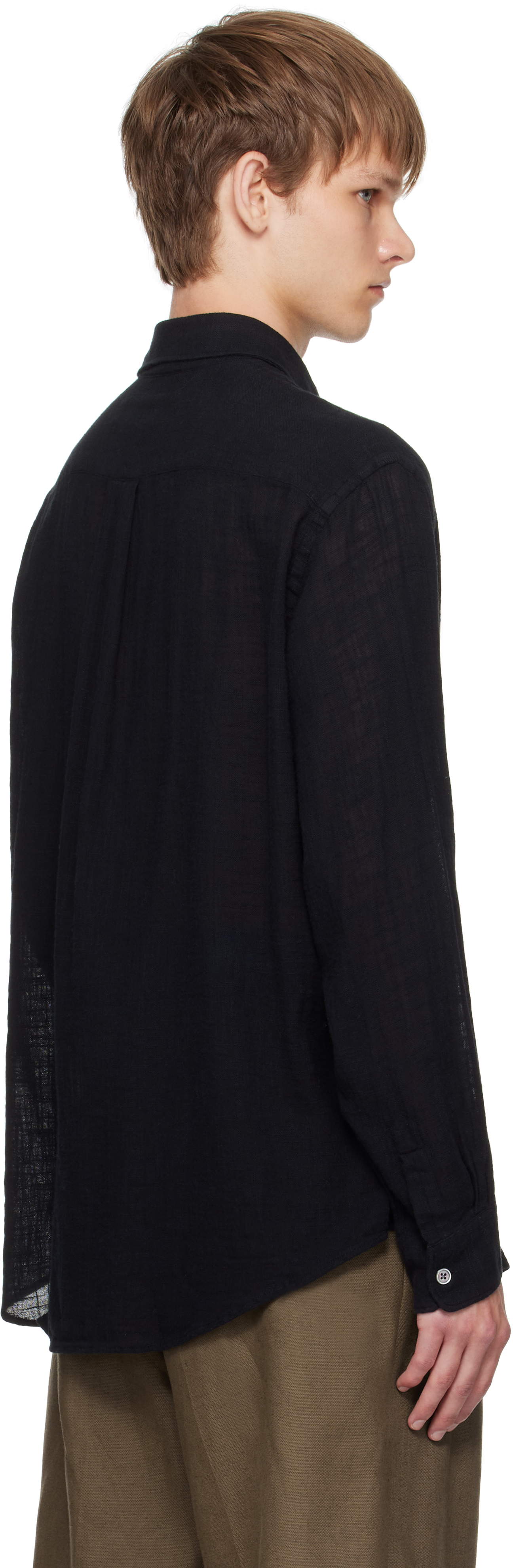 Our Legacy Relaxed Fit Black Shirt With Classic Collar And Textured Fabric In Black