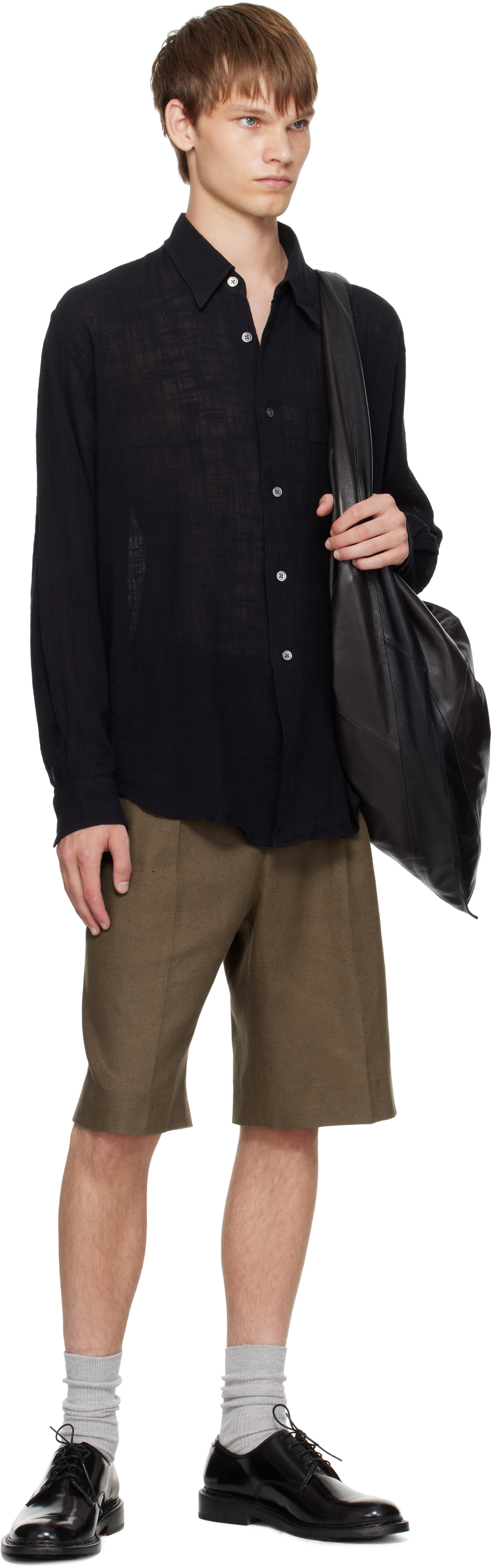 Our Legacy Relaxed Fit Black Shirt With Classic Collar And Textured Fabric In Black
