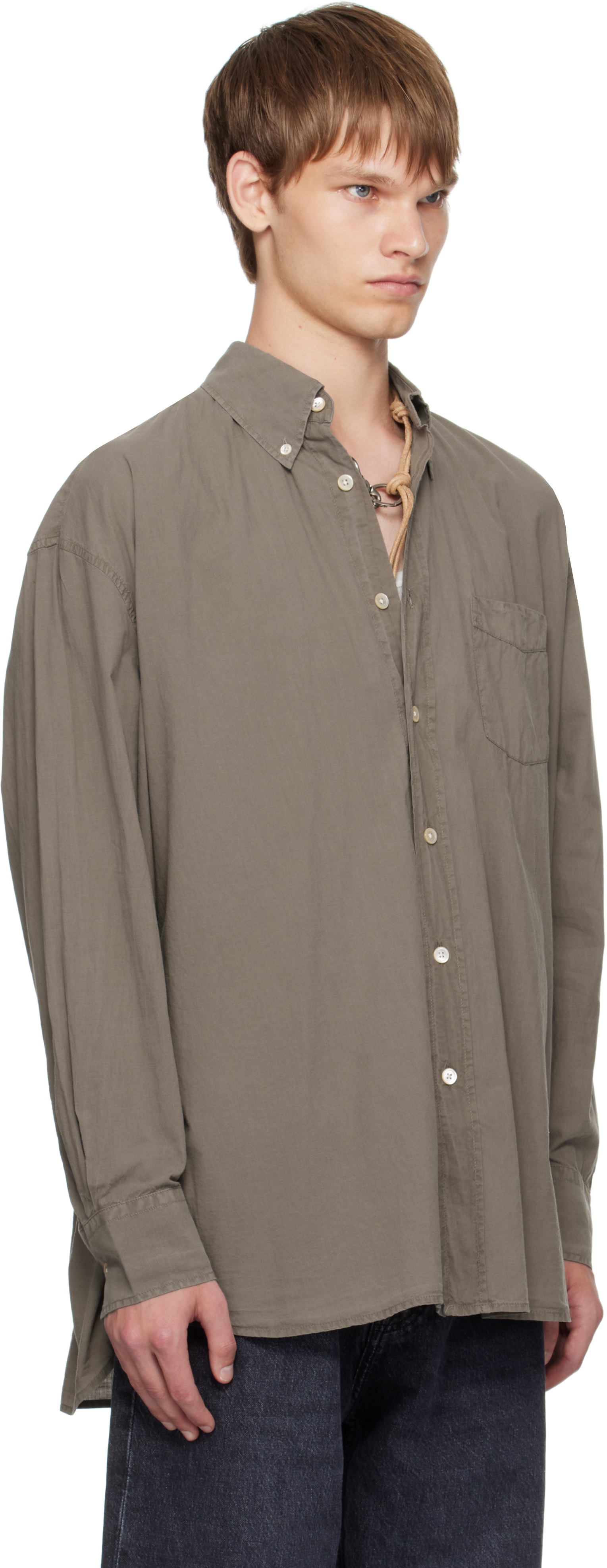 Our Legacy Borrowed Button-down Collar Cotton-voile Shirt In Brown