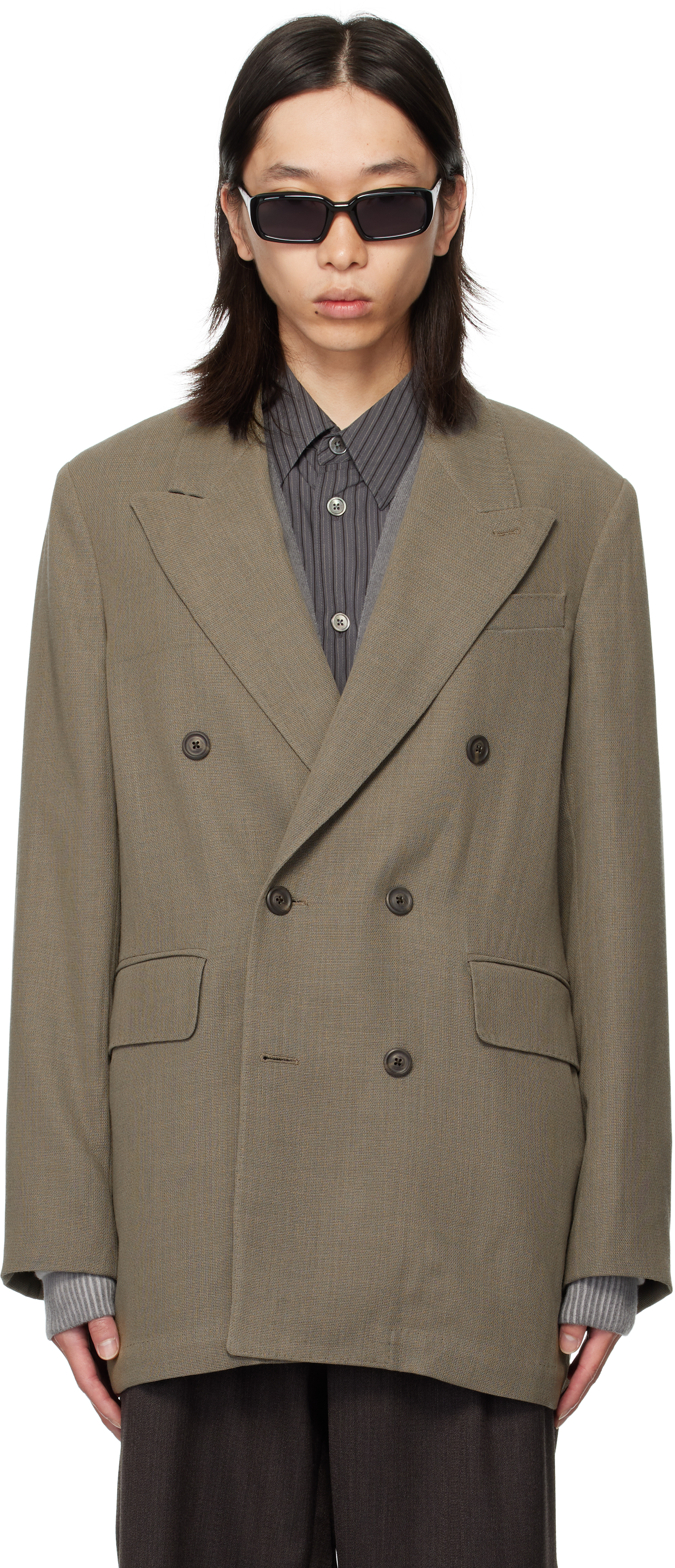 Our Legacy Gray Sharp Db Blazer In Green