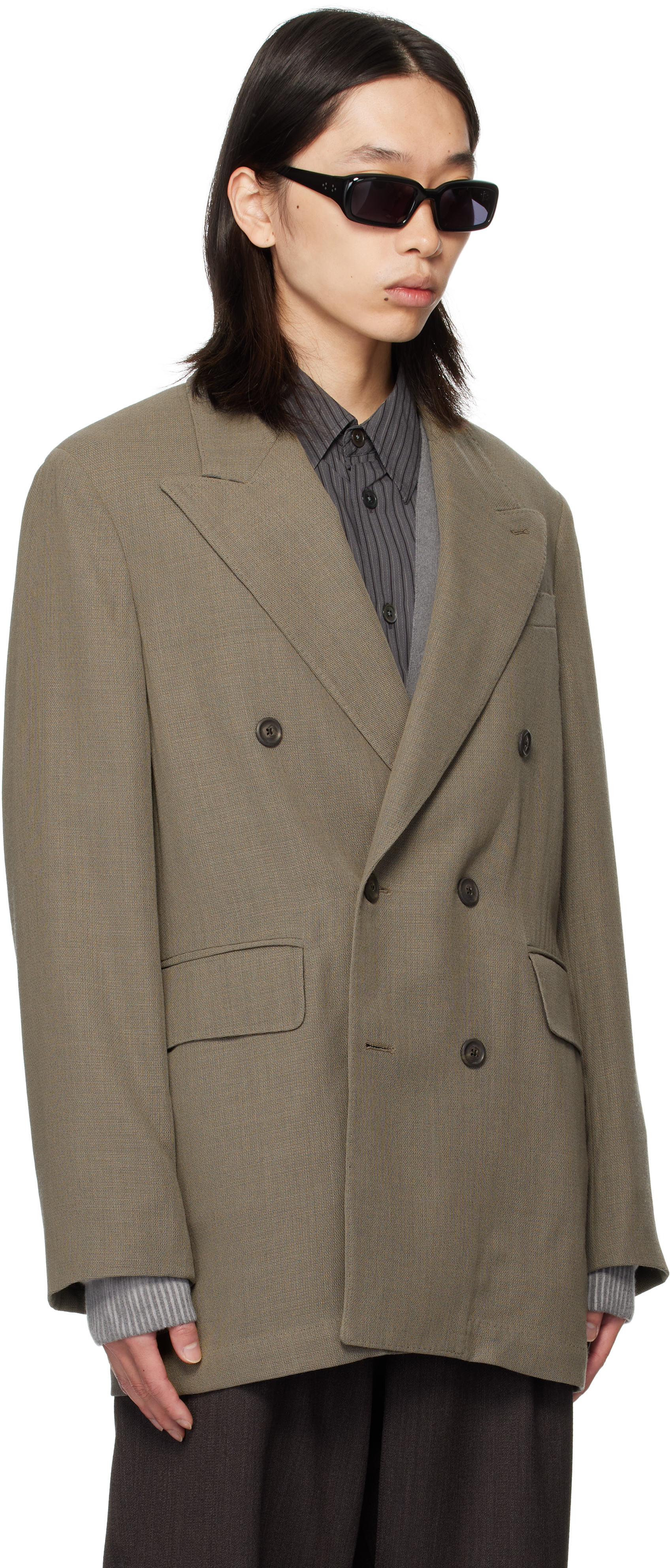 Our Legacy Gray Sharp Db Blazer In Green