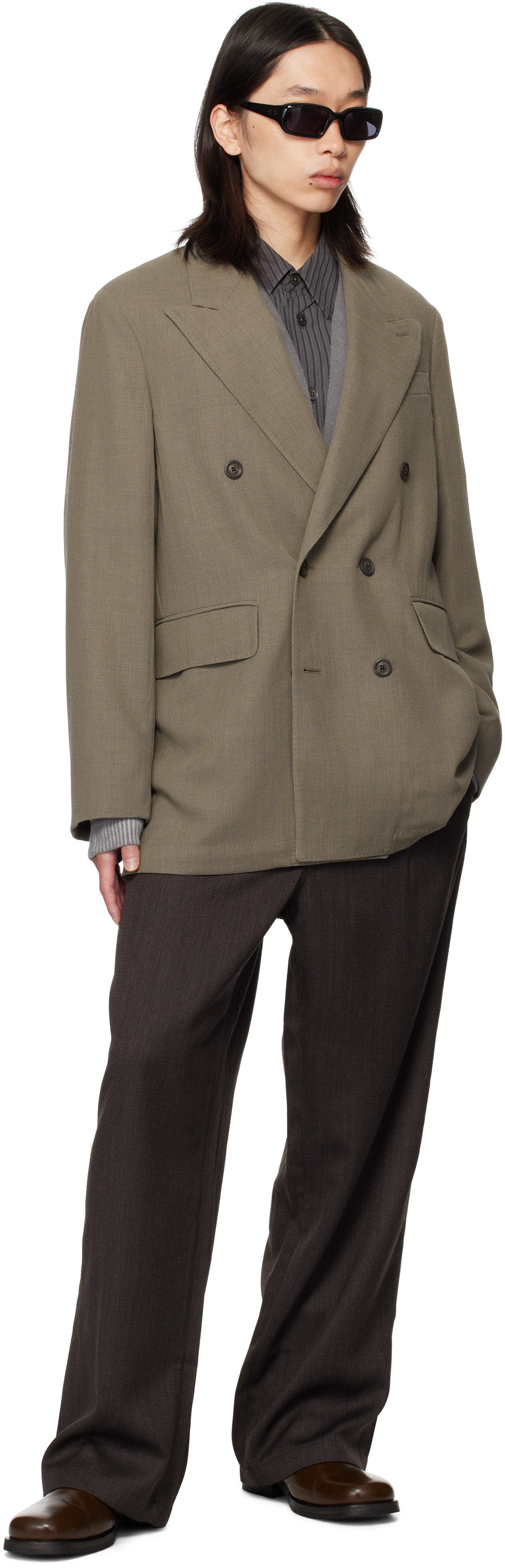 Our Legacy Gray Sharp Db Blazer In Green