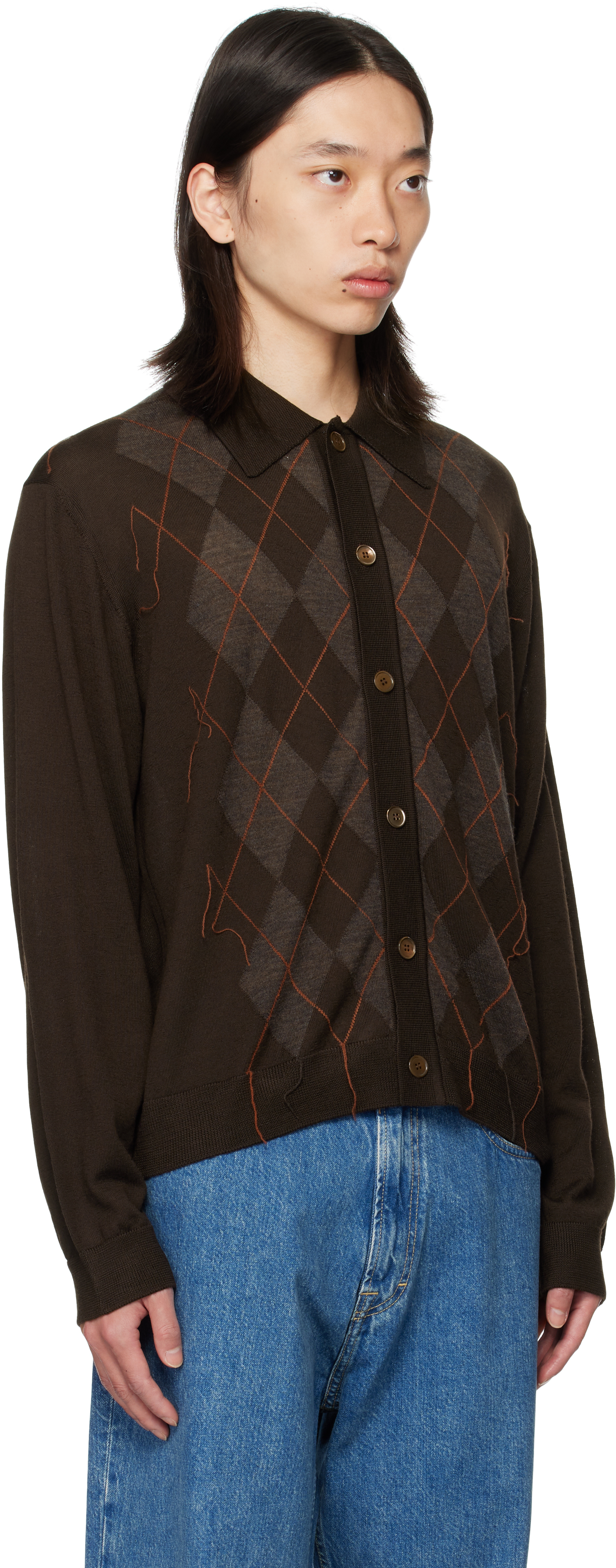 Our Legacy Mens Pub Argyle Evening Diamond-stitch Wool Polo Shirt In Brown