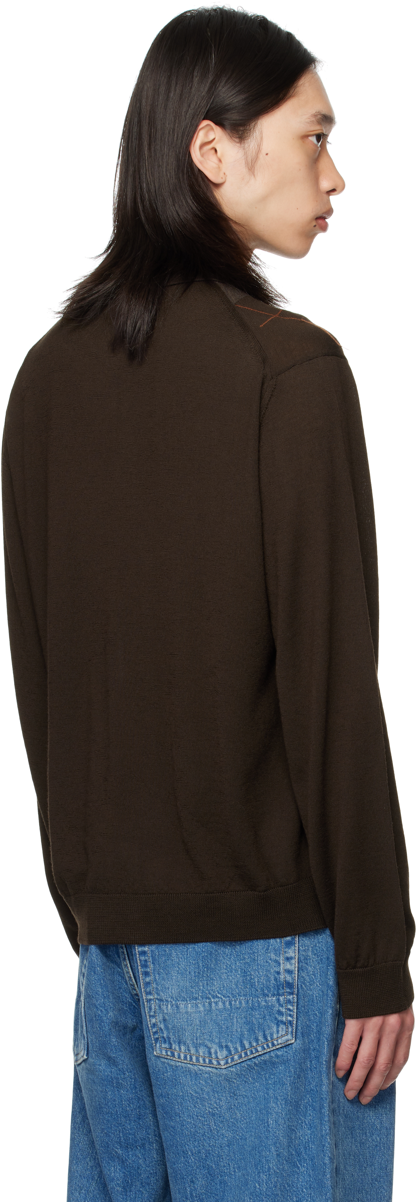 Our Legacy Mens Pub Argyle Evening Diamond-stitch Wool Polo Shirt In Brown