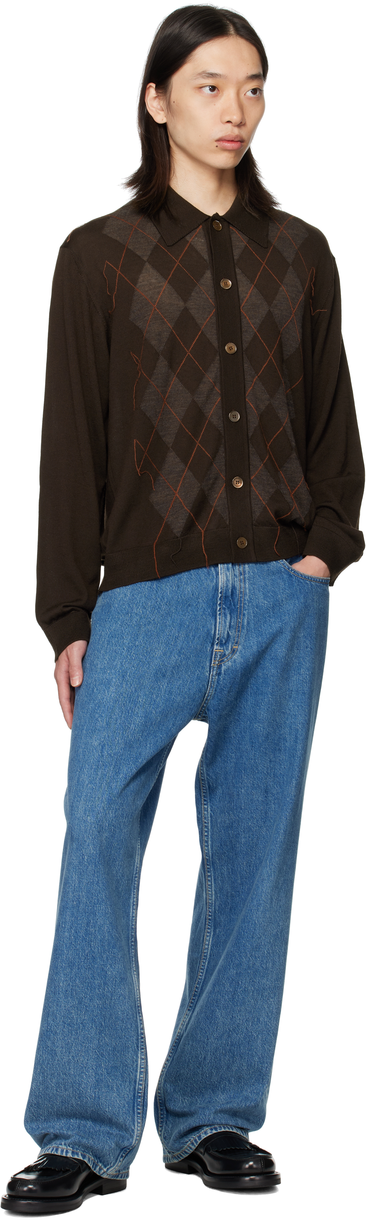 Our Legacy Mens Pub Argyle Evening Diamond-stitch Wool Polo Shirt In Brown