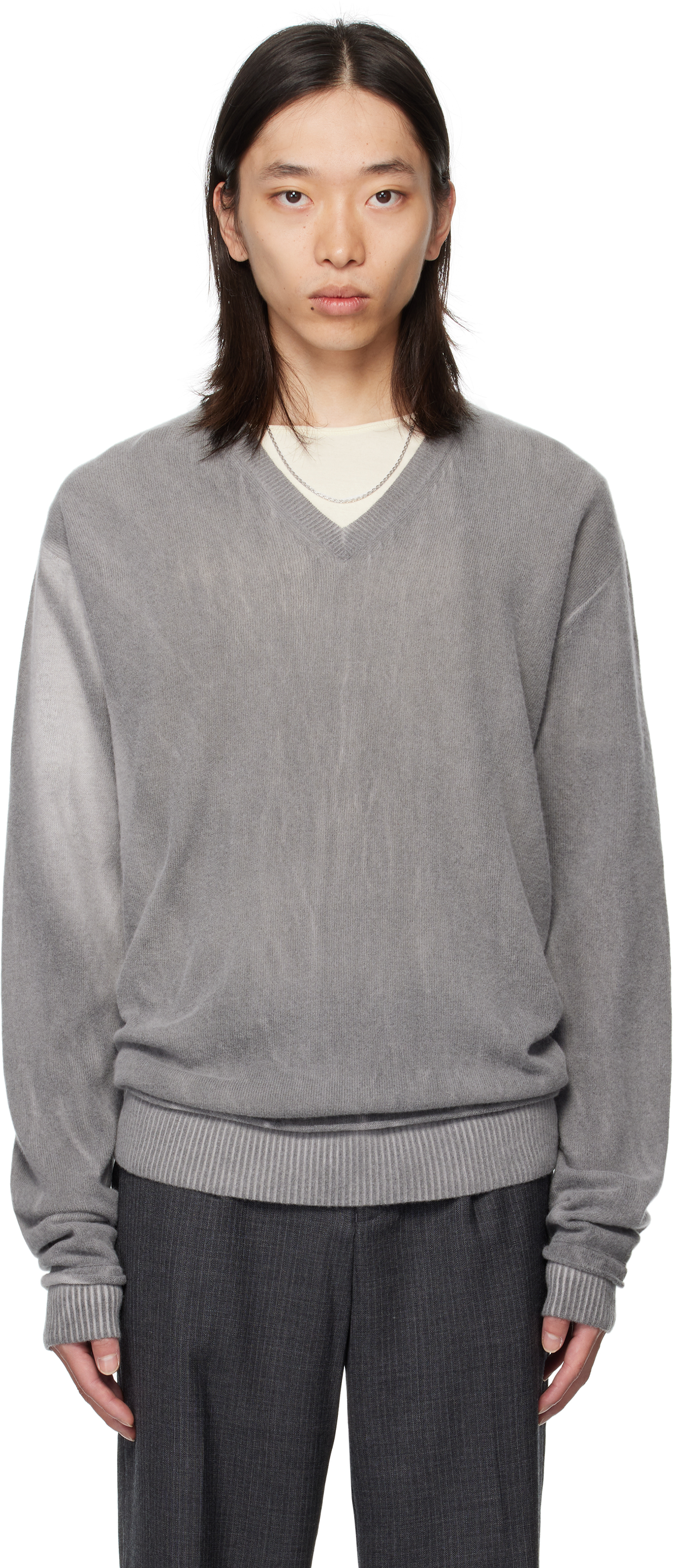 Our Legacy Parallel Merino Wool V-neck Sweater In Gray