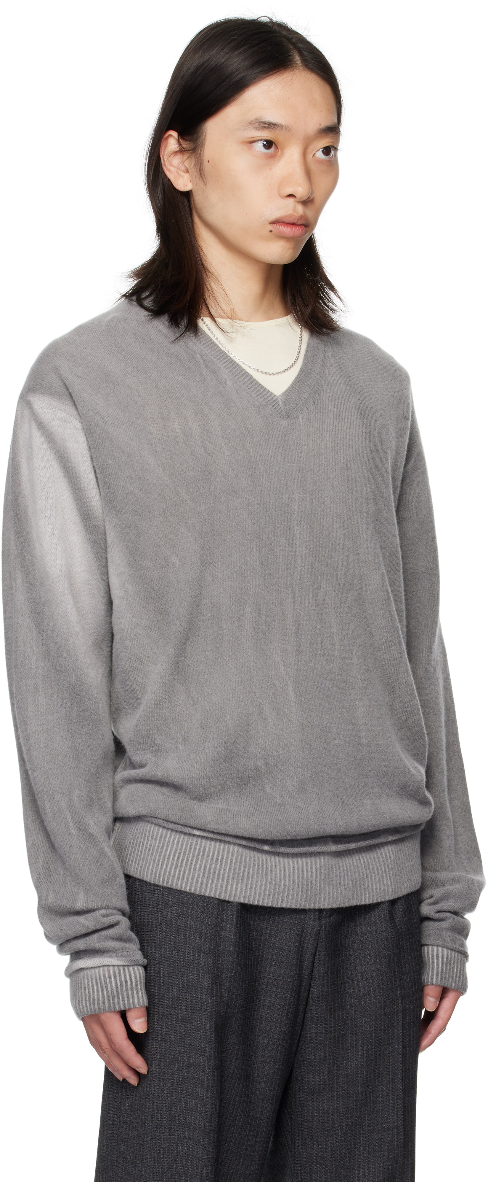 Our Legacy Parallel Merino Wool V-neck Sweater In Gray