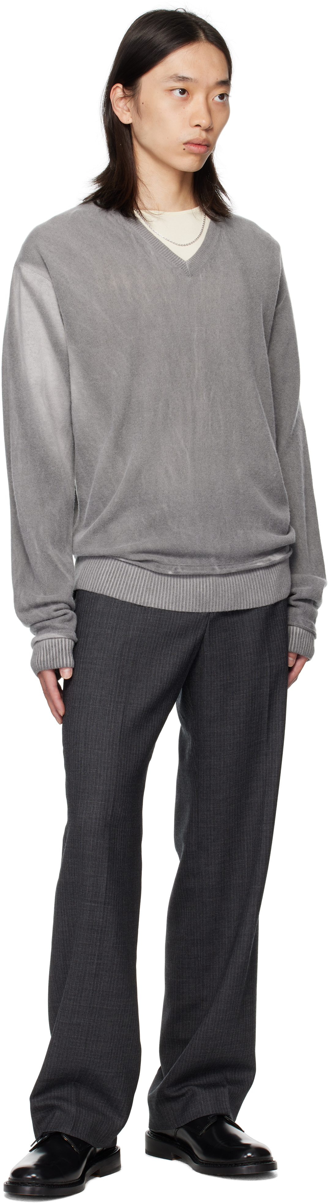 Our Legacy Parallel Merino Wool V-neck Sweater In Gray