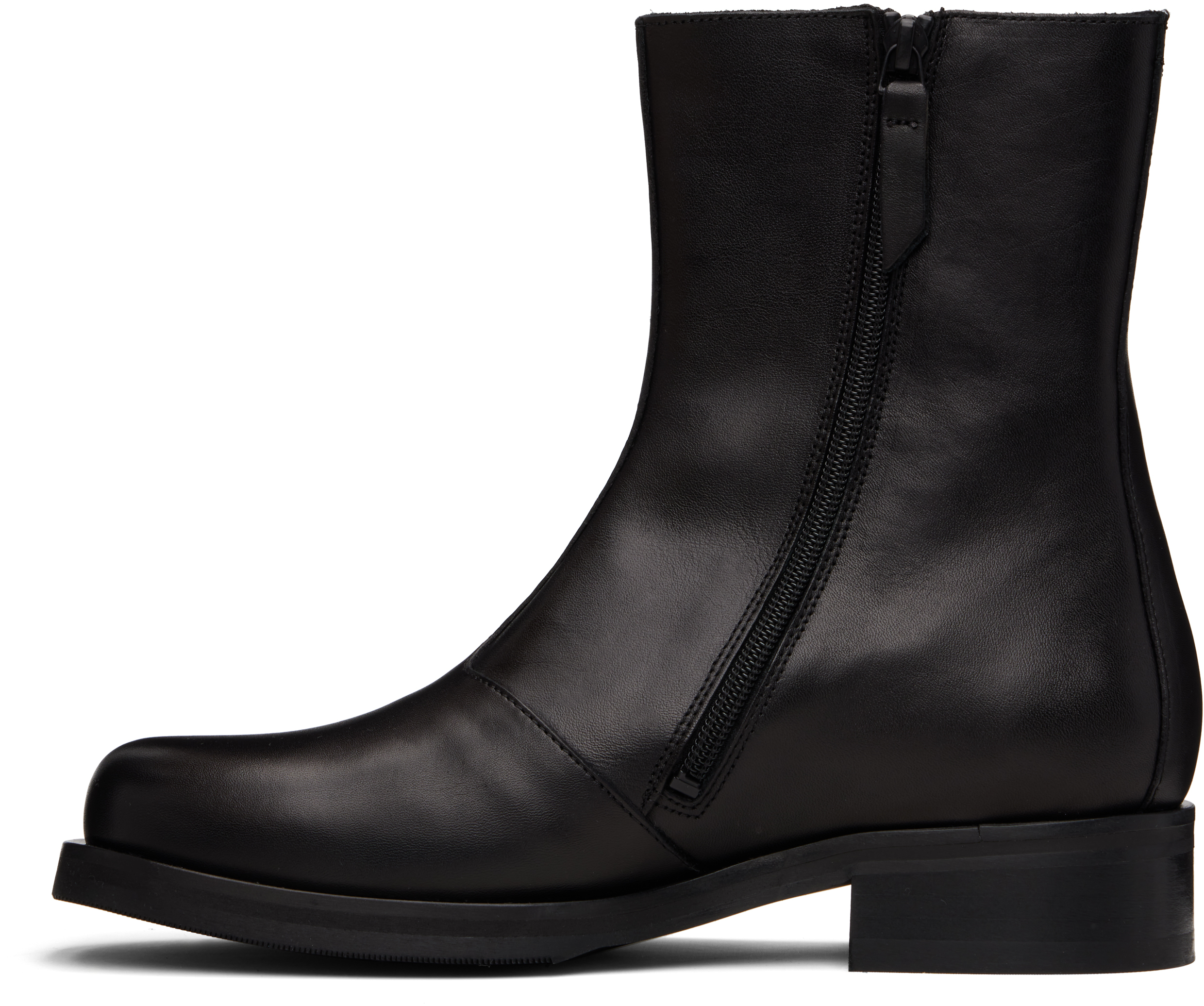 Our Legacy Block Heel Round Toe Smooth Finish Boots In Black