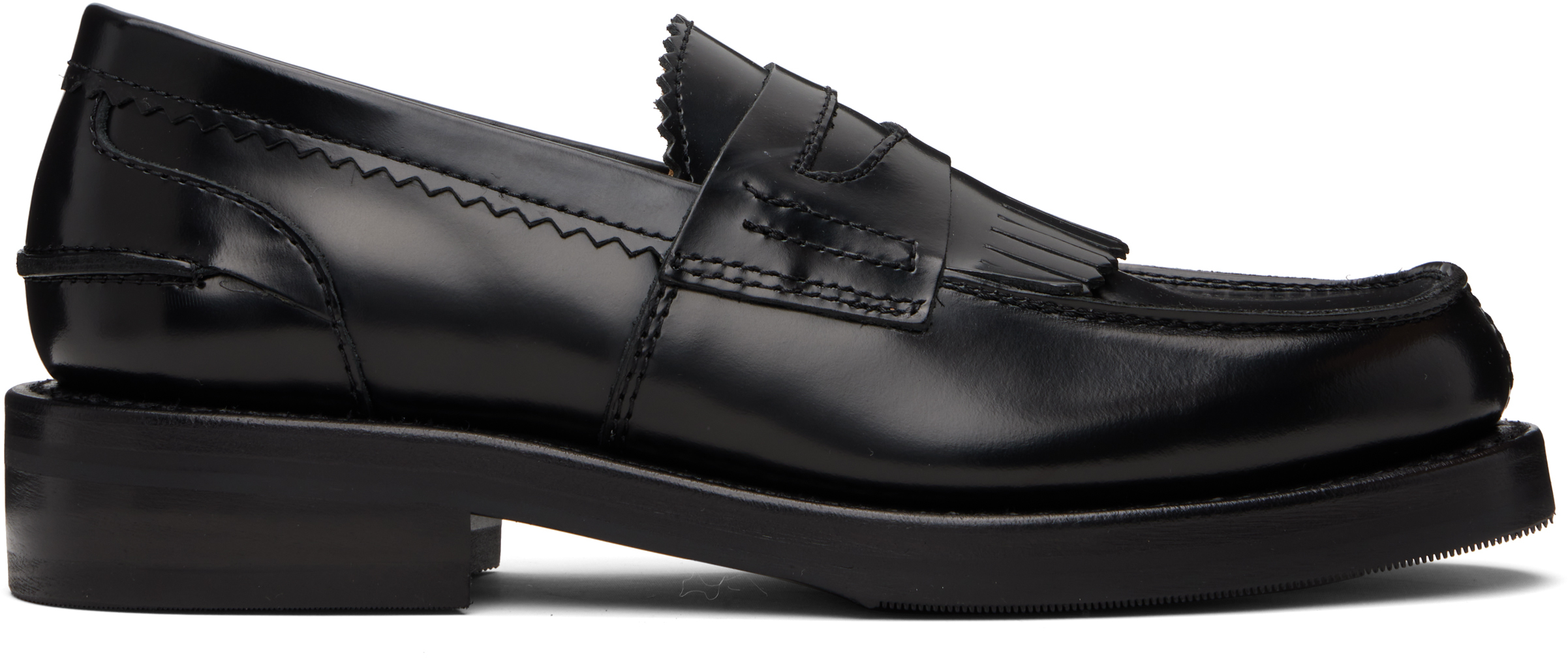 Our Legacy Polished Black Leather Loafers With Decorative Fringe Detail In Black