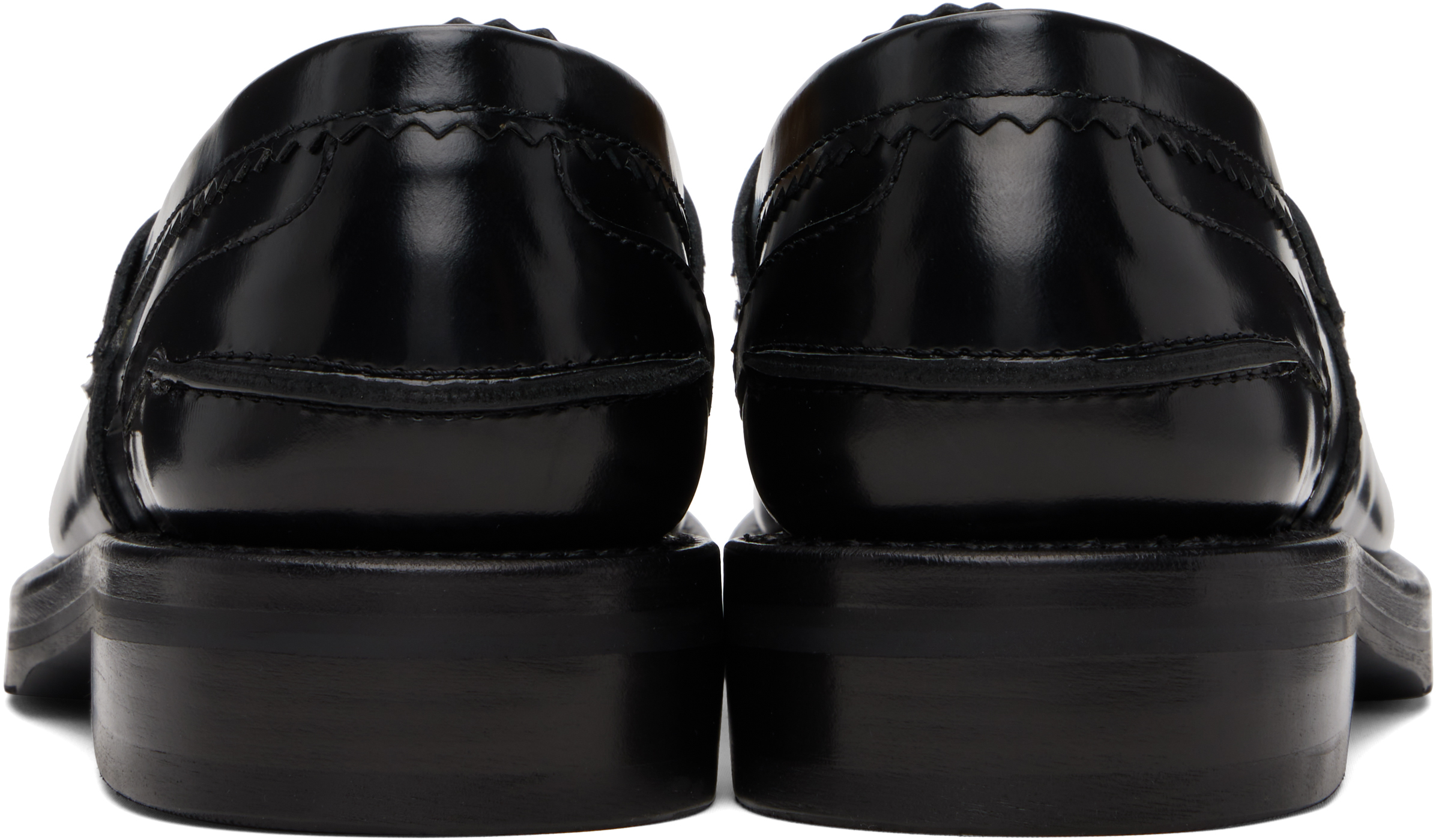 Our Legacy Polished Black Leather Loafers With Decorative Fringe Detail In Black