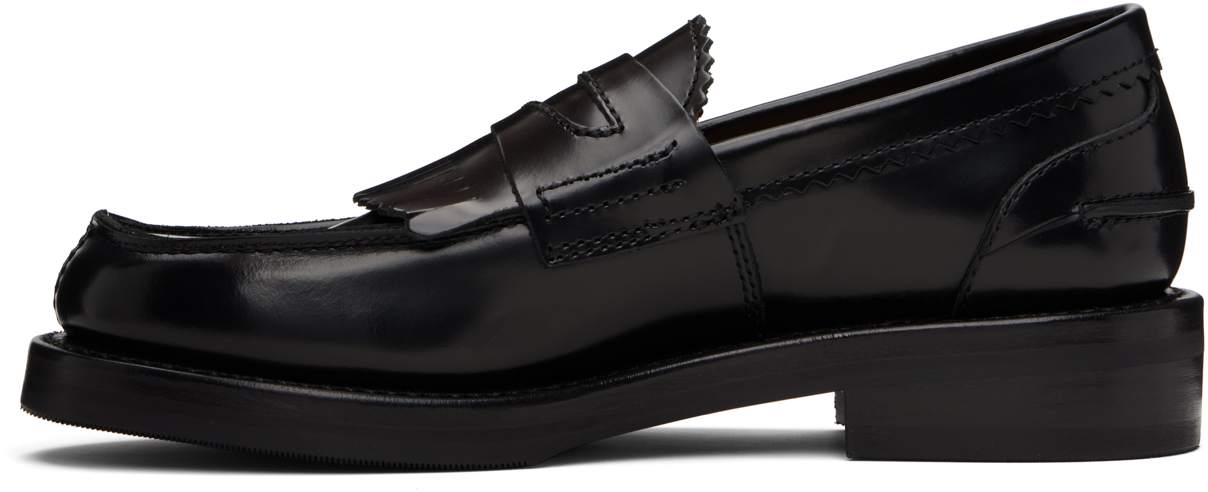 Our Legacy Polished Black Leather Loafers With Decorative Fringe Detail In Black