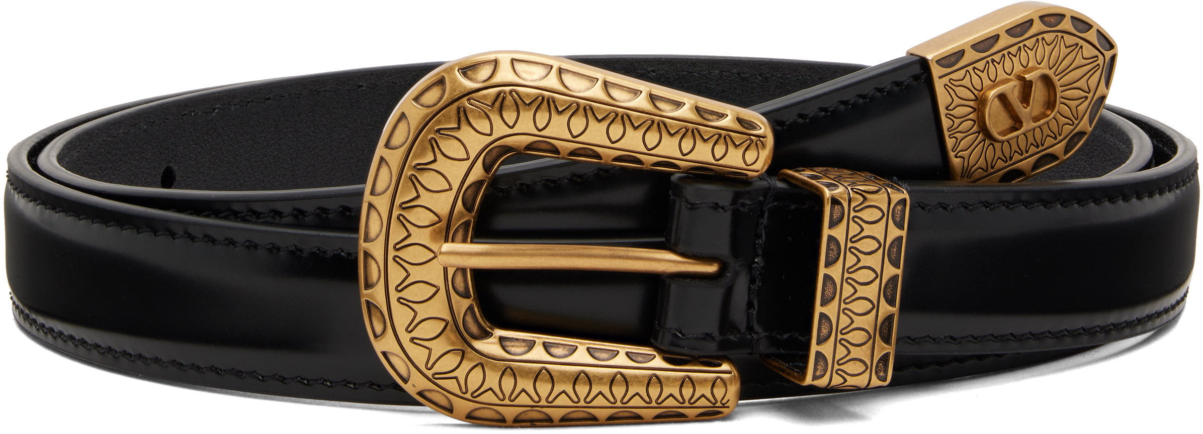 Valentino Garavani Black Vlogo Signature Brushed Calfskin Belt