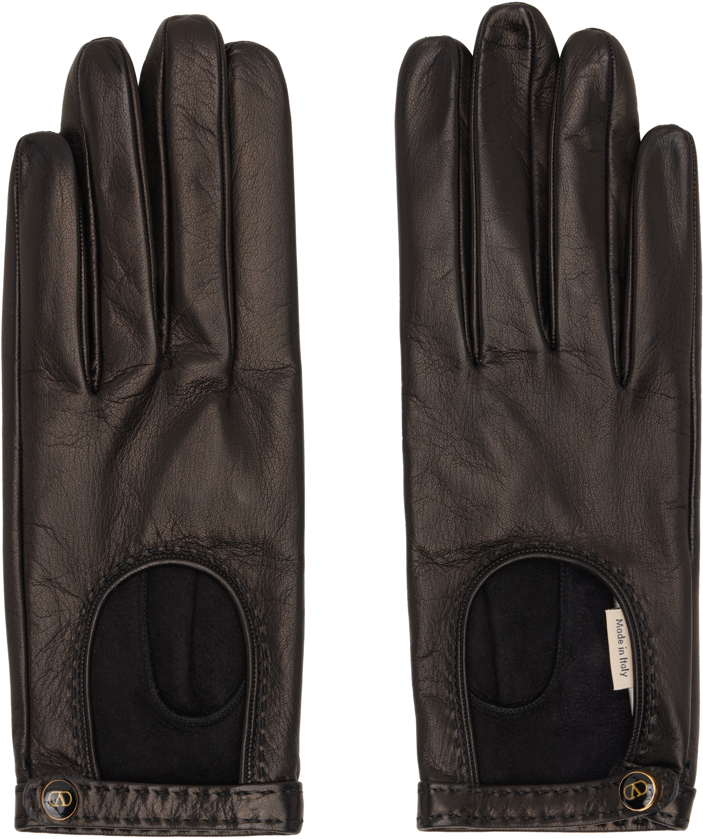 Valentino Black Lambskin Gloves In Brown