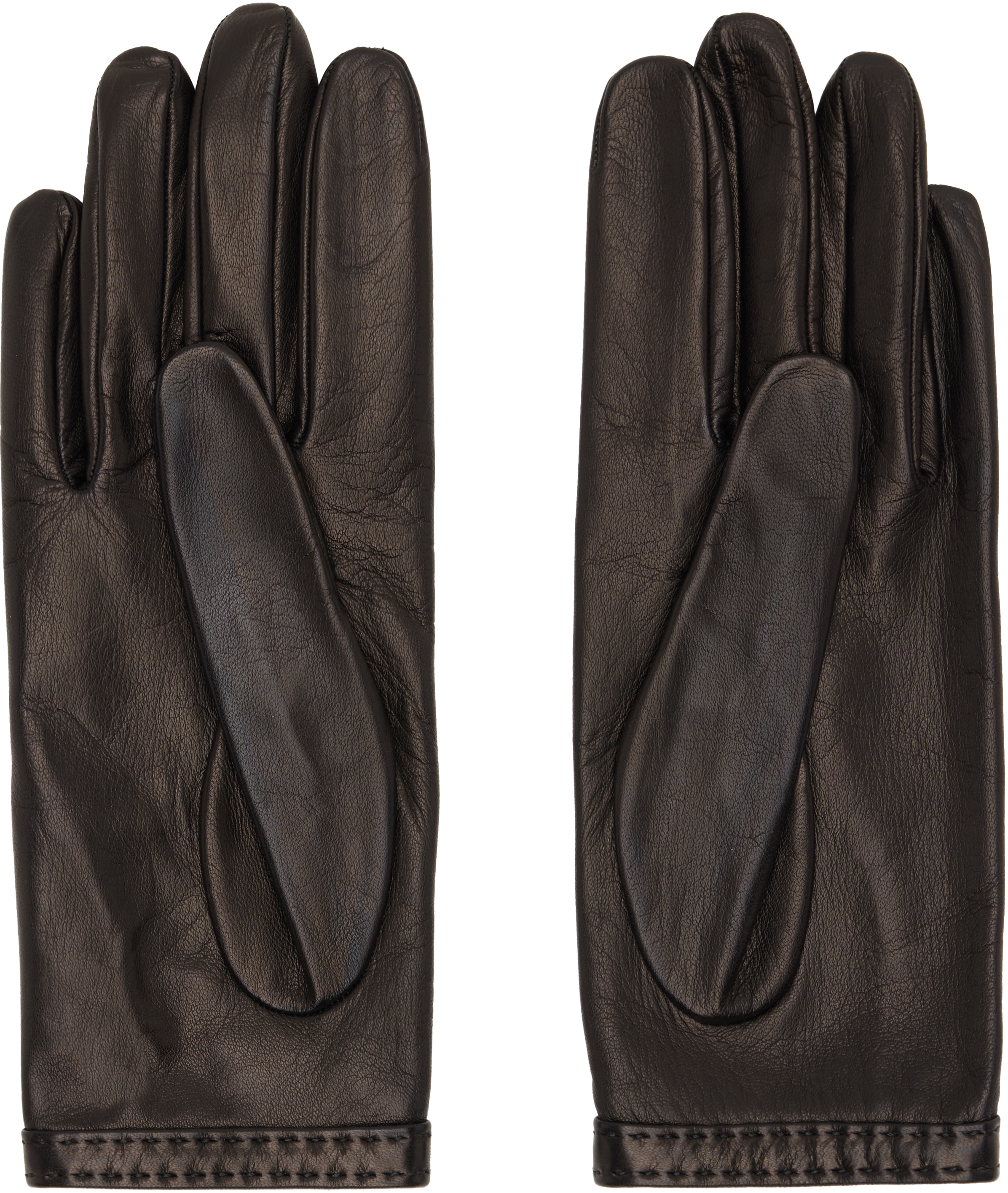 Valentino Black Lambskin Gloves In Brown