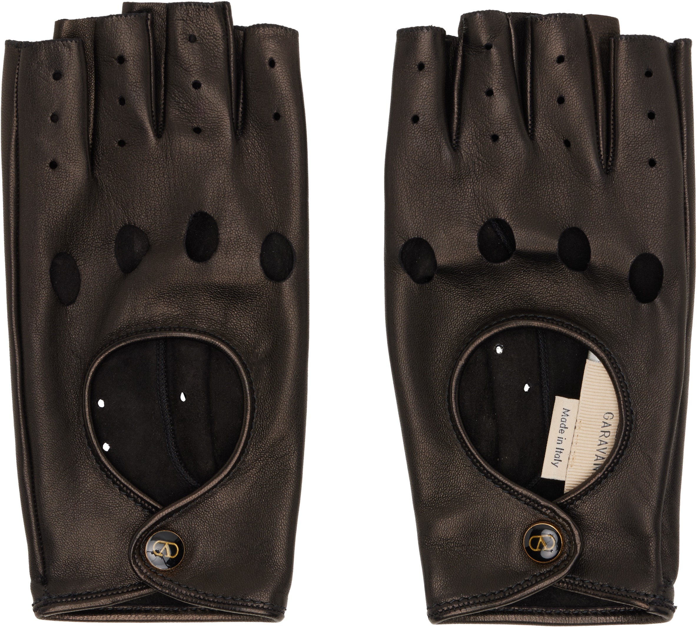 Valentino Black Biker Gloves In Brown