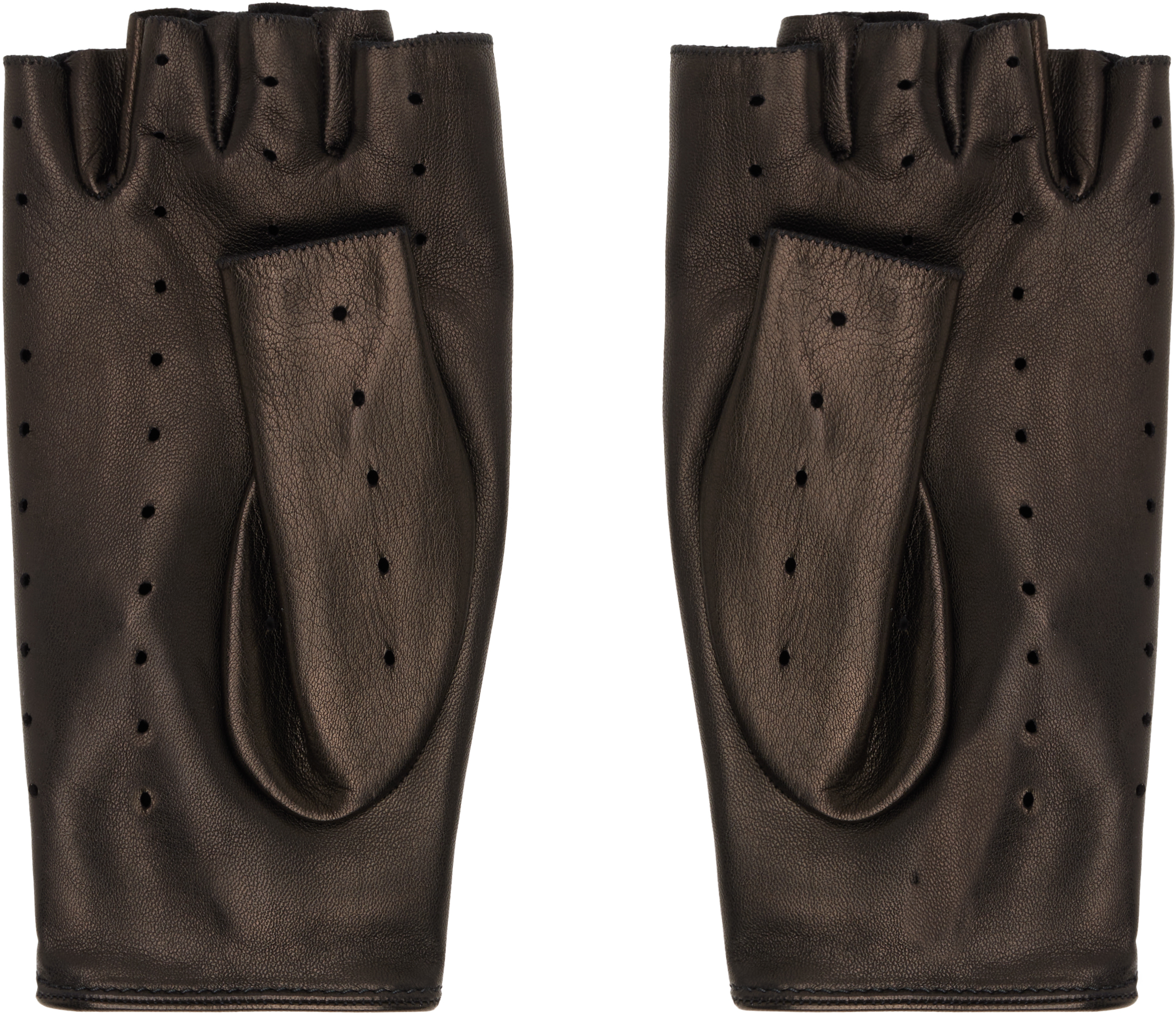 Valentino Black Biker Gloves In Brown