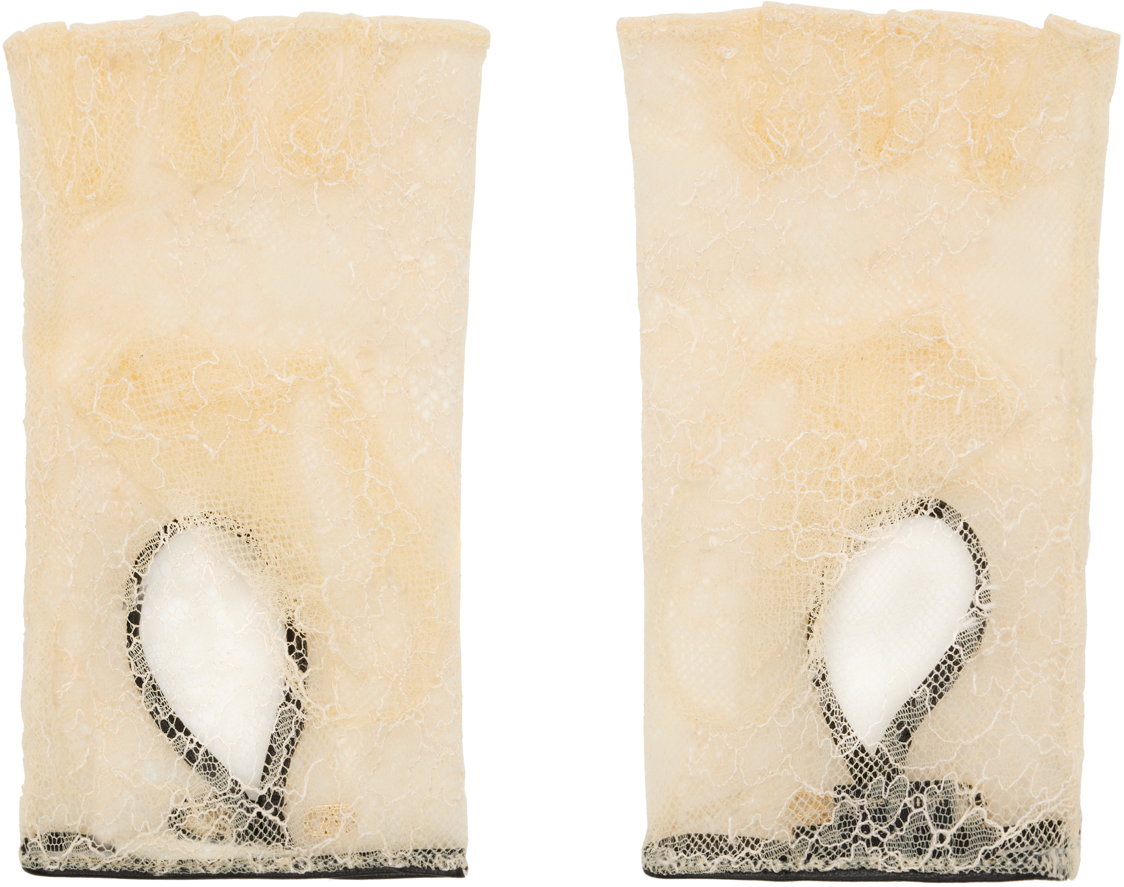 Valentino Garavani Vlogo Signature Biker Gloves In Lace And Leather Woman Butter 8 In Neutral