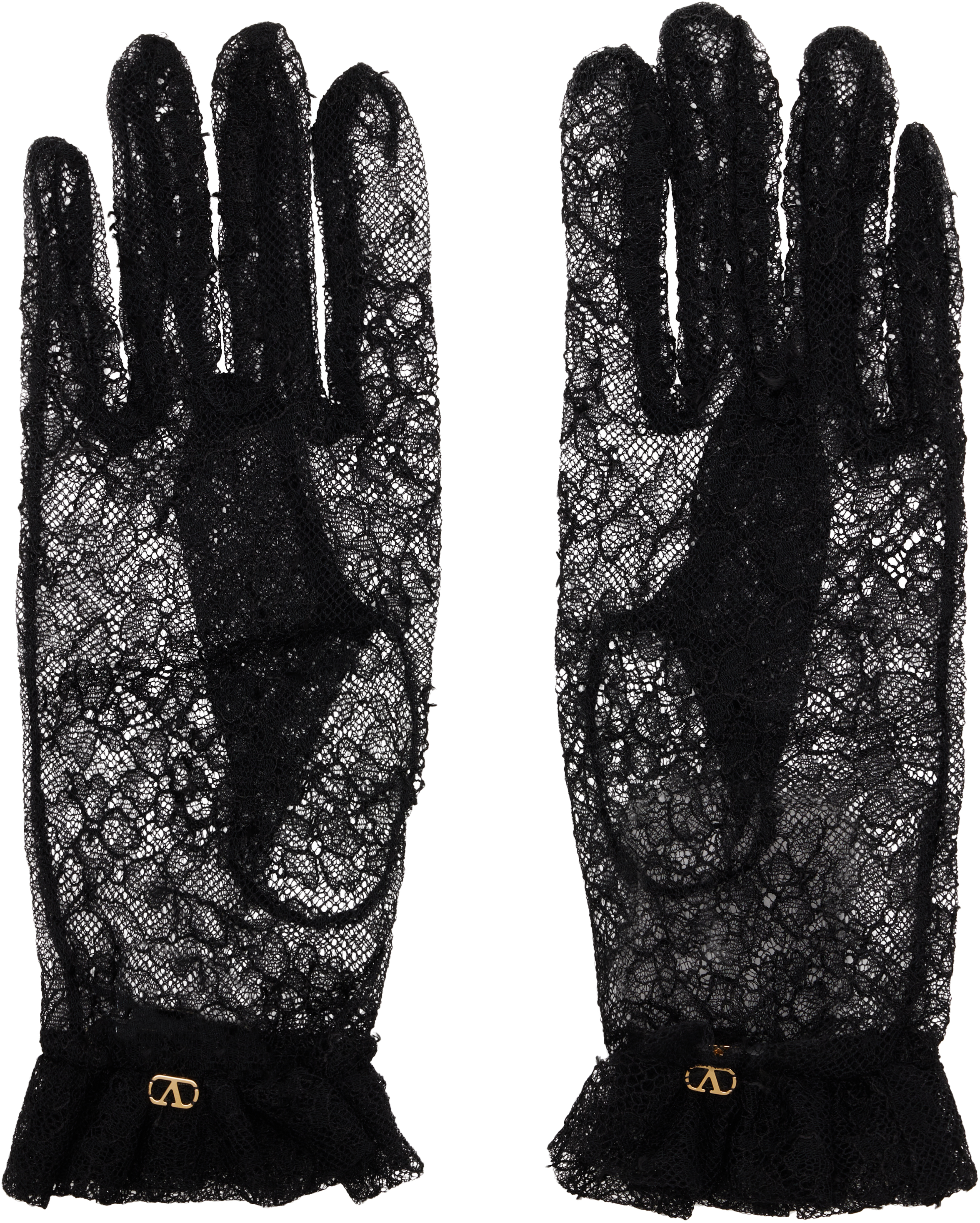 Valentino Black Vlogo Signature Lace Gloves In Black
