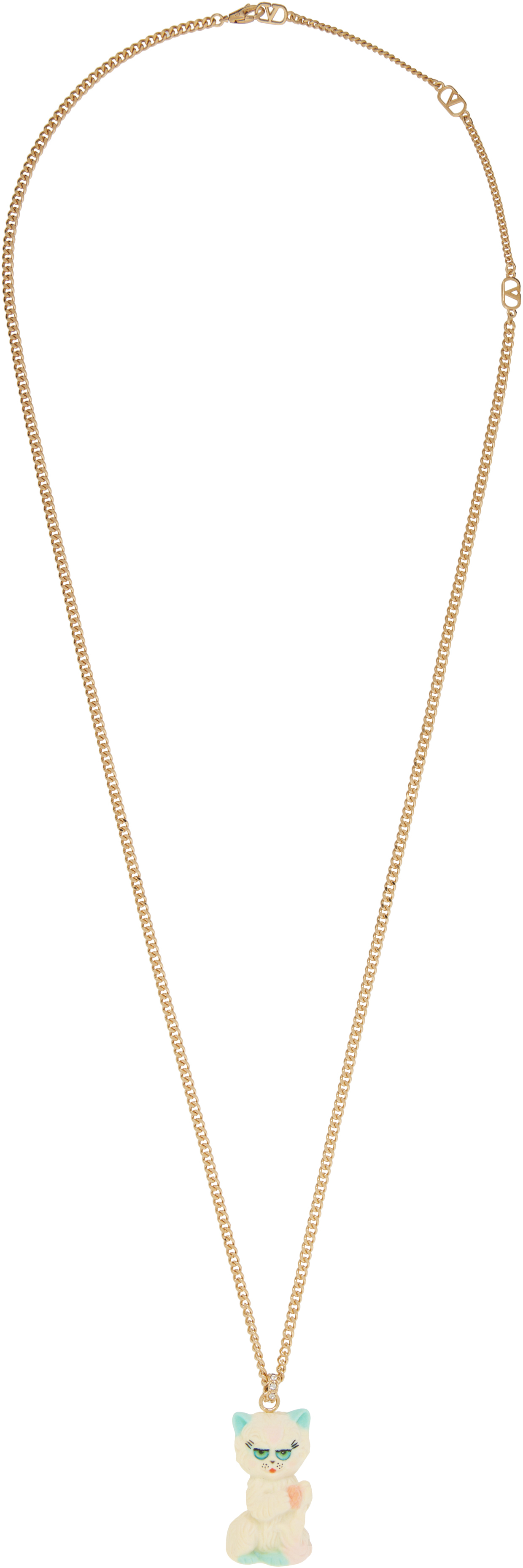 Valentino Multicolor Nylon And Metal Le Chat De La Maison Necklace In Gold